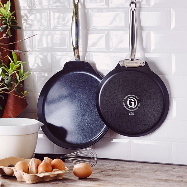 pannenkoekenpannen zwart aluminium roestvrij staal