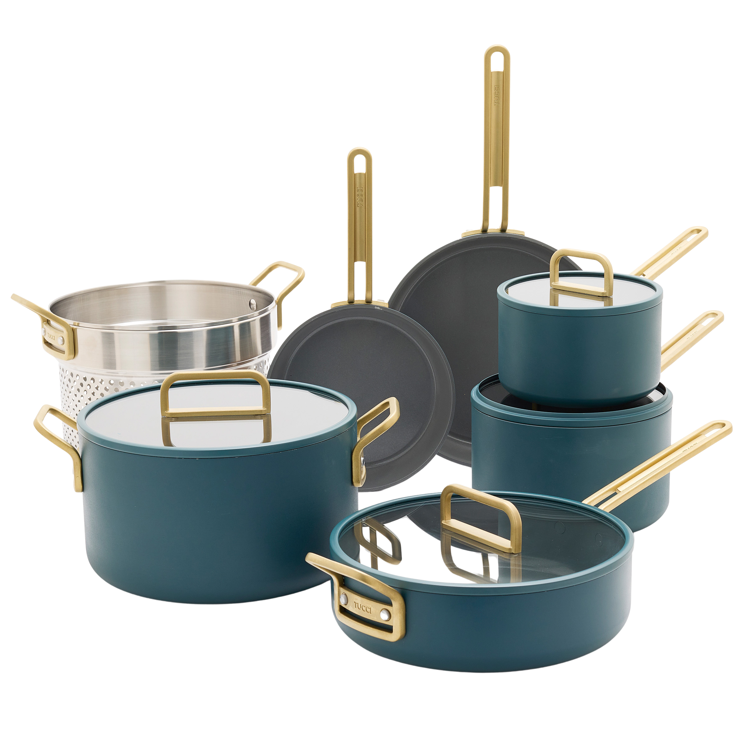 Batterie de cuisine antiadhésive en céramique GreenPan™ Stanley Tucci™, 11 pièces, bleu sarcelle vénitien