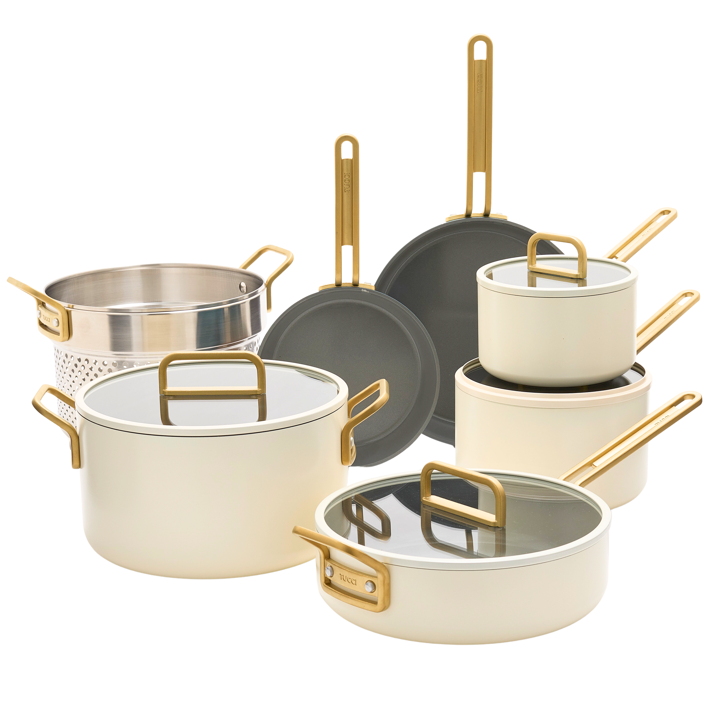 Batterie de cuisine antiadhésive en céramique GreenPan™ Stanley Tucci™, 11 pièces, blanc Carrara