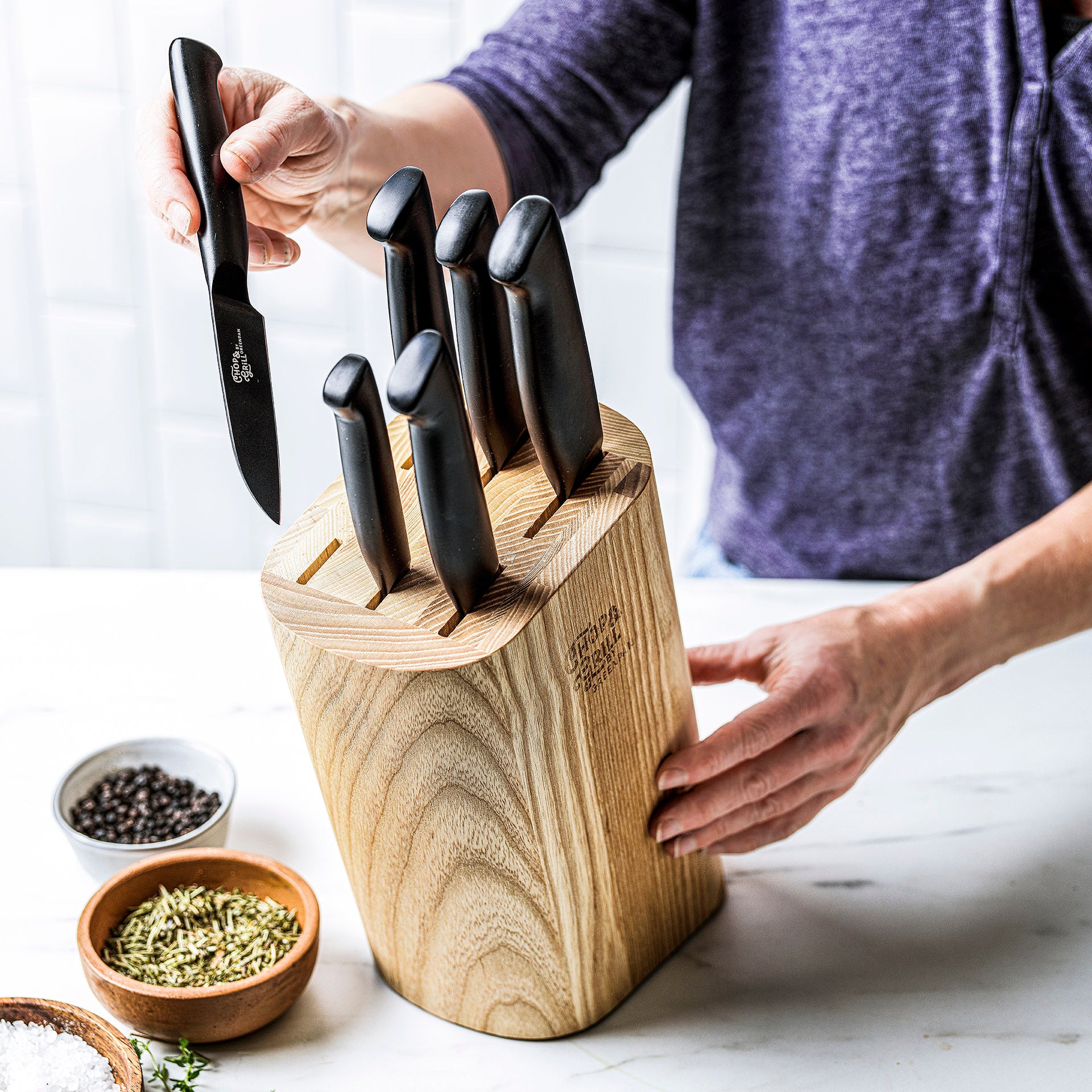 Greenpan Chop & Grill Knifeblock Messenset