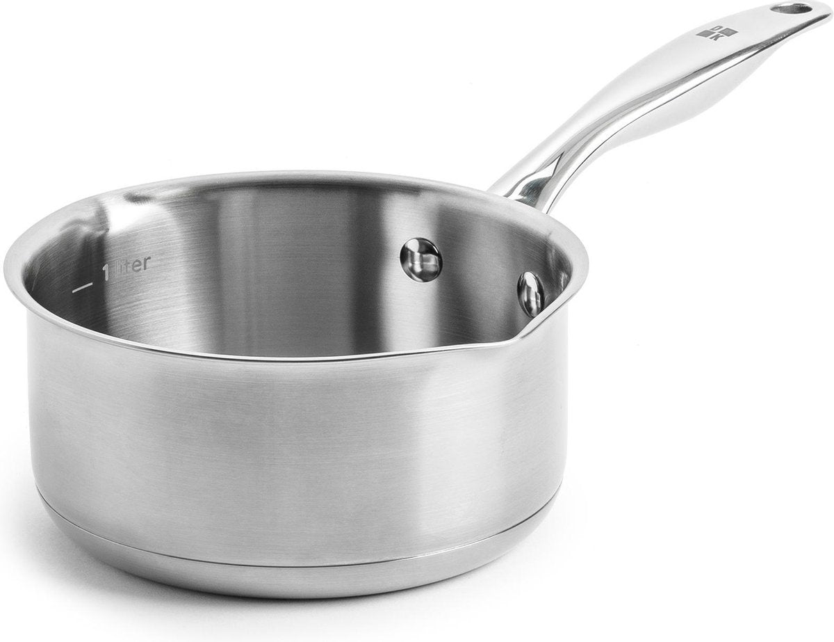 Dagelijkse kost steelpan 16cm met 2 tuiten zilver 