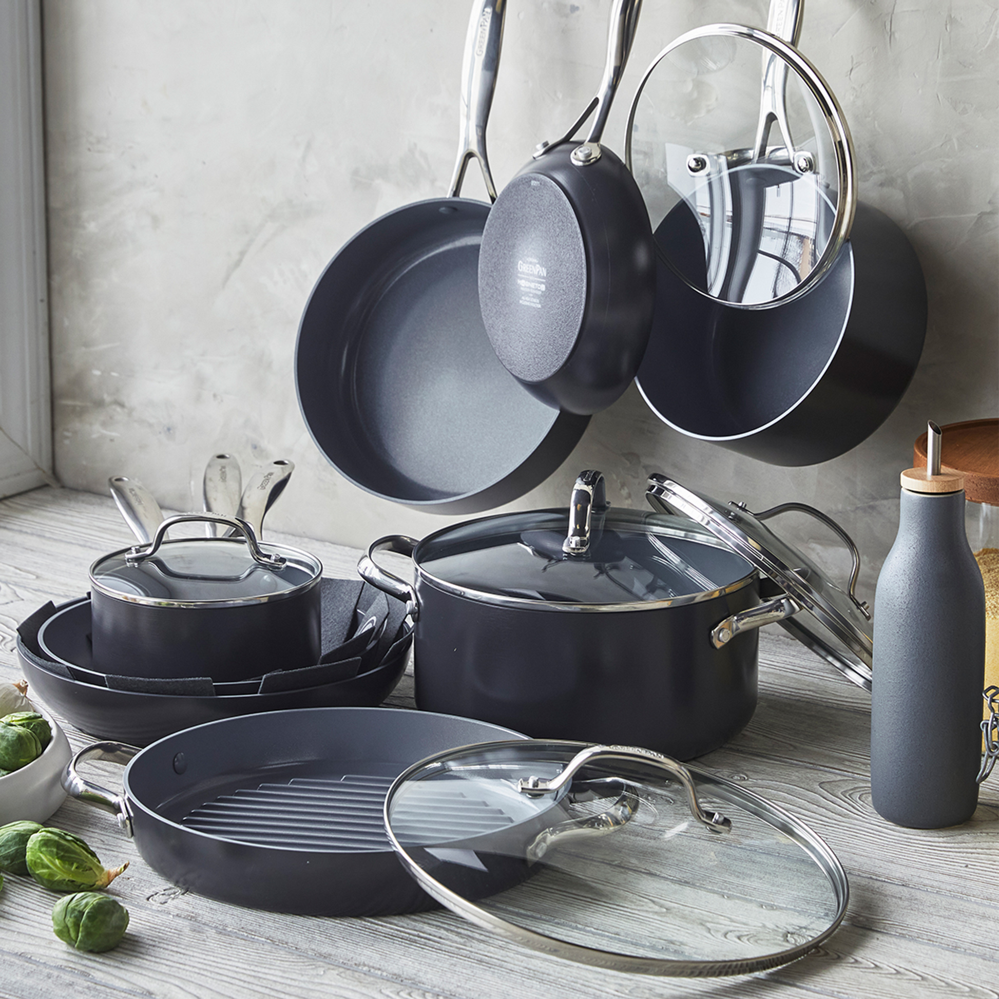 Greenpan Valencia Pro Braadpannen 26cm 30cm 2-delig Keramisch inductie pfas-vri  vooraanzicht