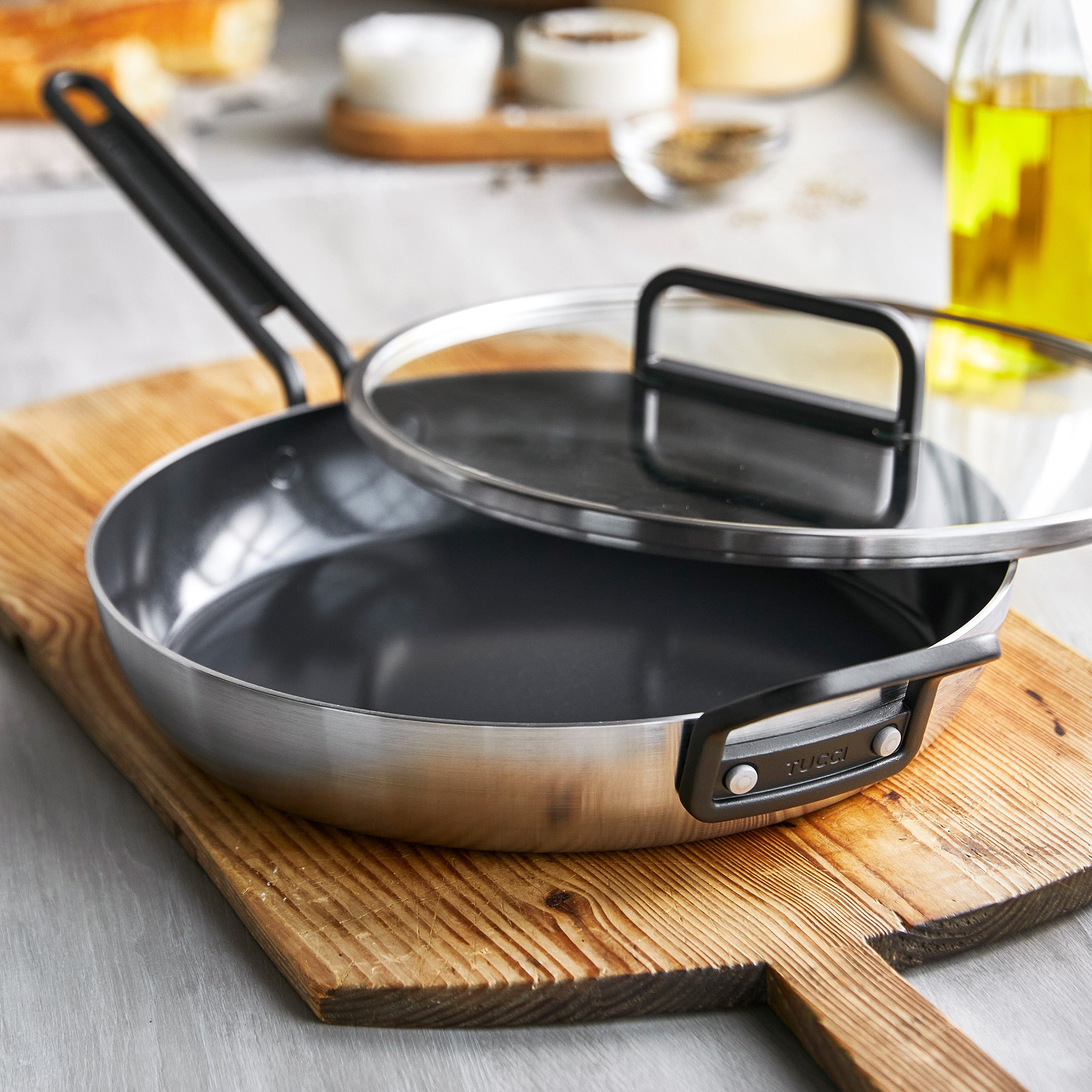 GreenPan™ Stanley Tucci™ Stainless Steel Ceramic Nonstick 30cm Frypan with Lid