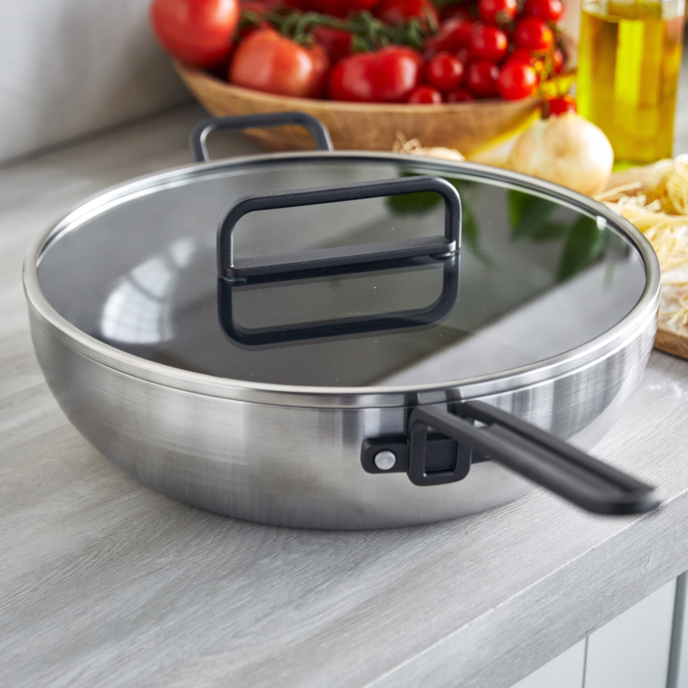 GreenPan™ Stanley Tucci™ Stainless Steel Ceramic Nonstick 33cm Stanley Pan with Lid