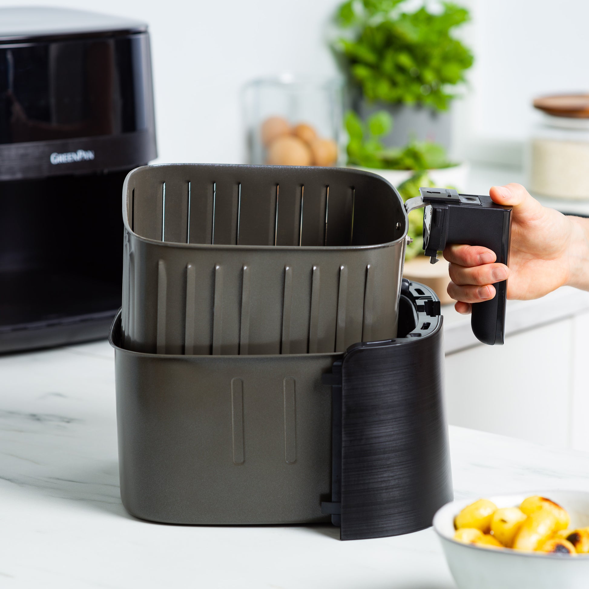  Greenpan Airfryer Dual Zone Elite Keramisch pfas-vri zijaanzicht 