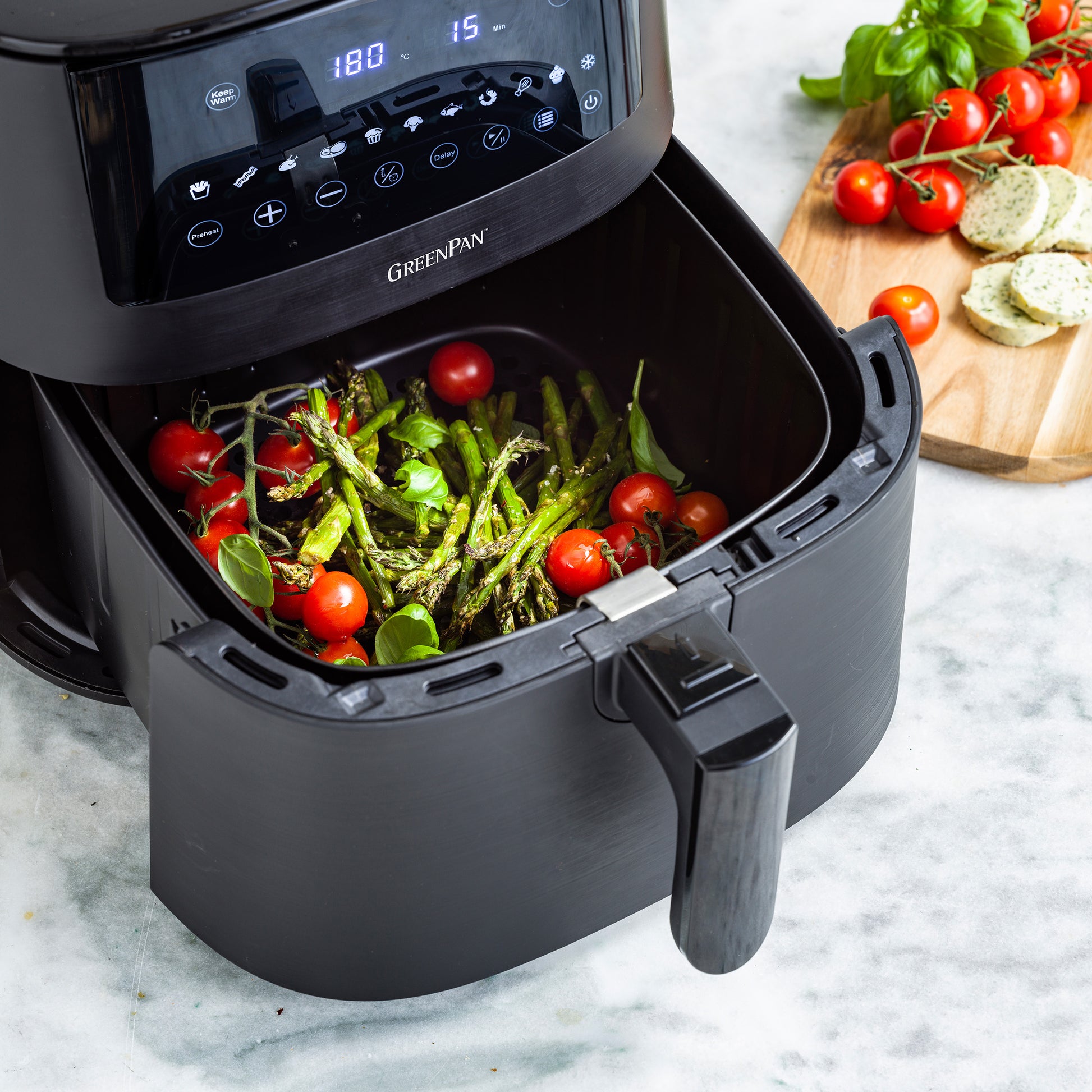  Greenpan Airfryer Dual Zone Elite Keramisch pfas-vri zijaanzicht 