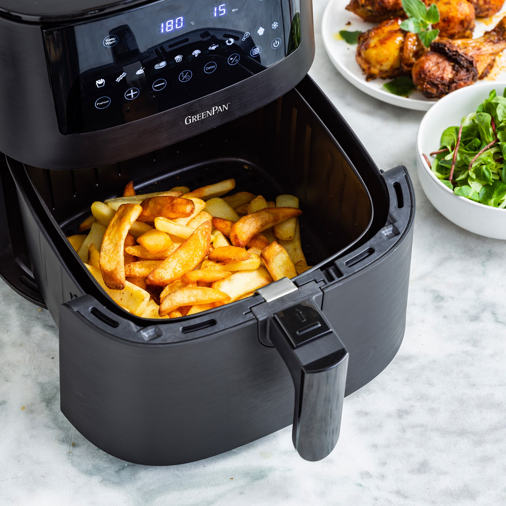  Greenpan Airfryer Dual Zone Elite Keramisch pfas-vri zijaanzicht 