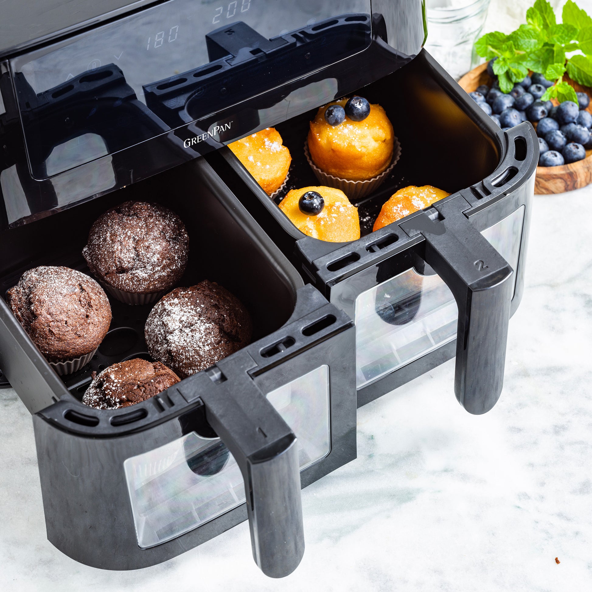 Greenpan Airfryer Dual Zone Elite Keramisch pfas-vri zijaanzicht