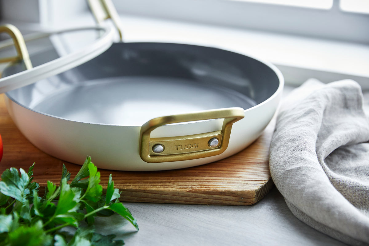 GreenPan™ Stanley Tucci™ Ceramic Nonstick 30cm Frypan with Lid, Carrara White