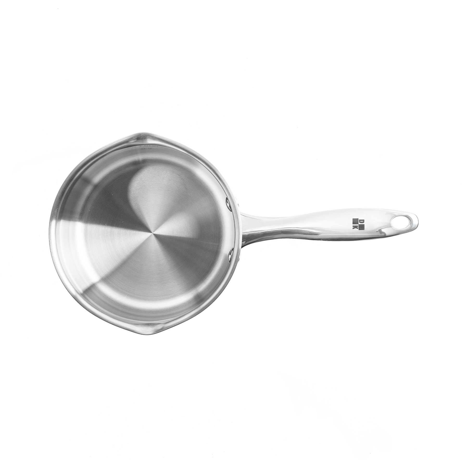 Dagelijkse kost steelpan 16cm met 2 tuiten zilver bovenaanzicht