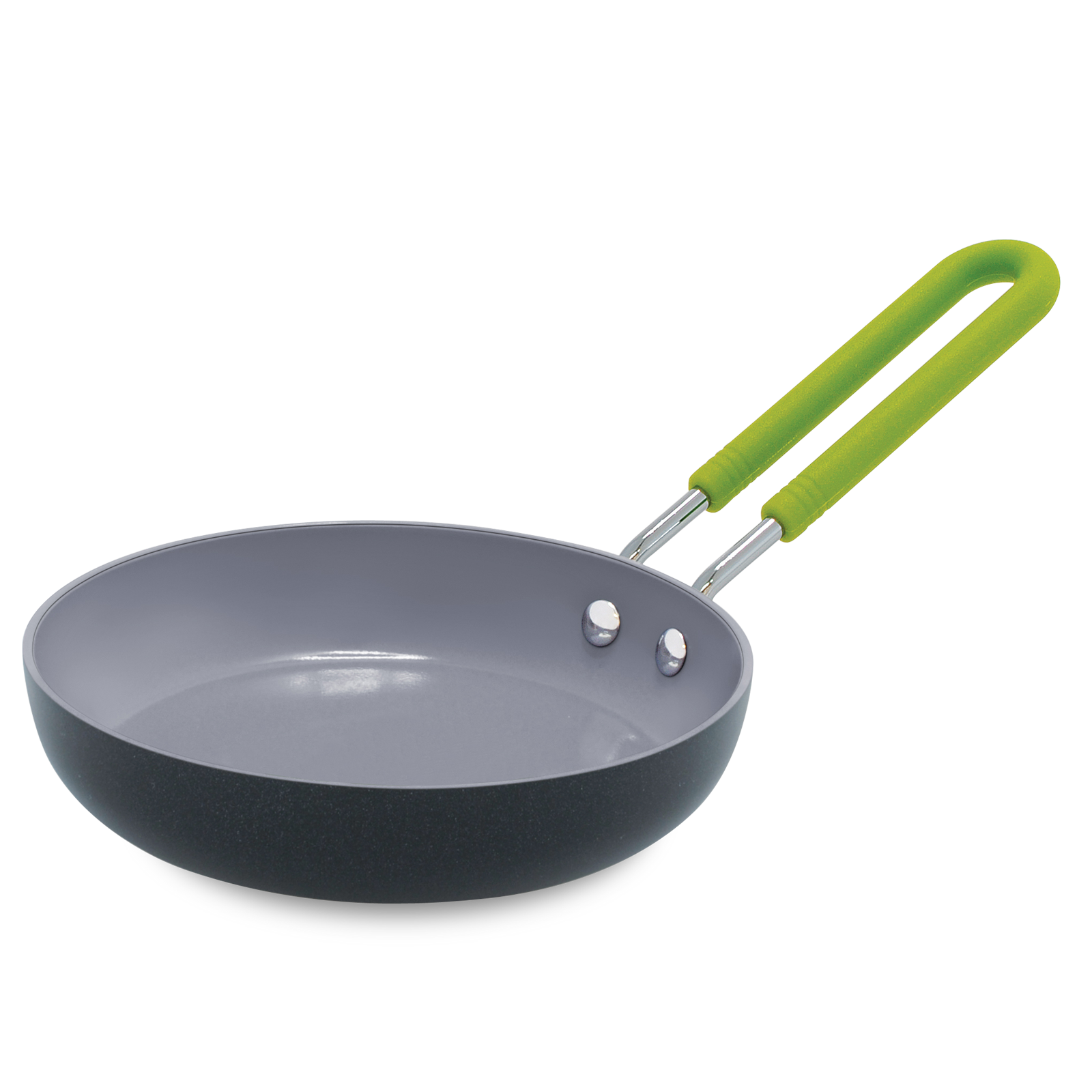 Mini Assortiment rond Ei Pannetje 12.7cm grijs met groen handvat