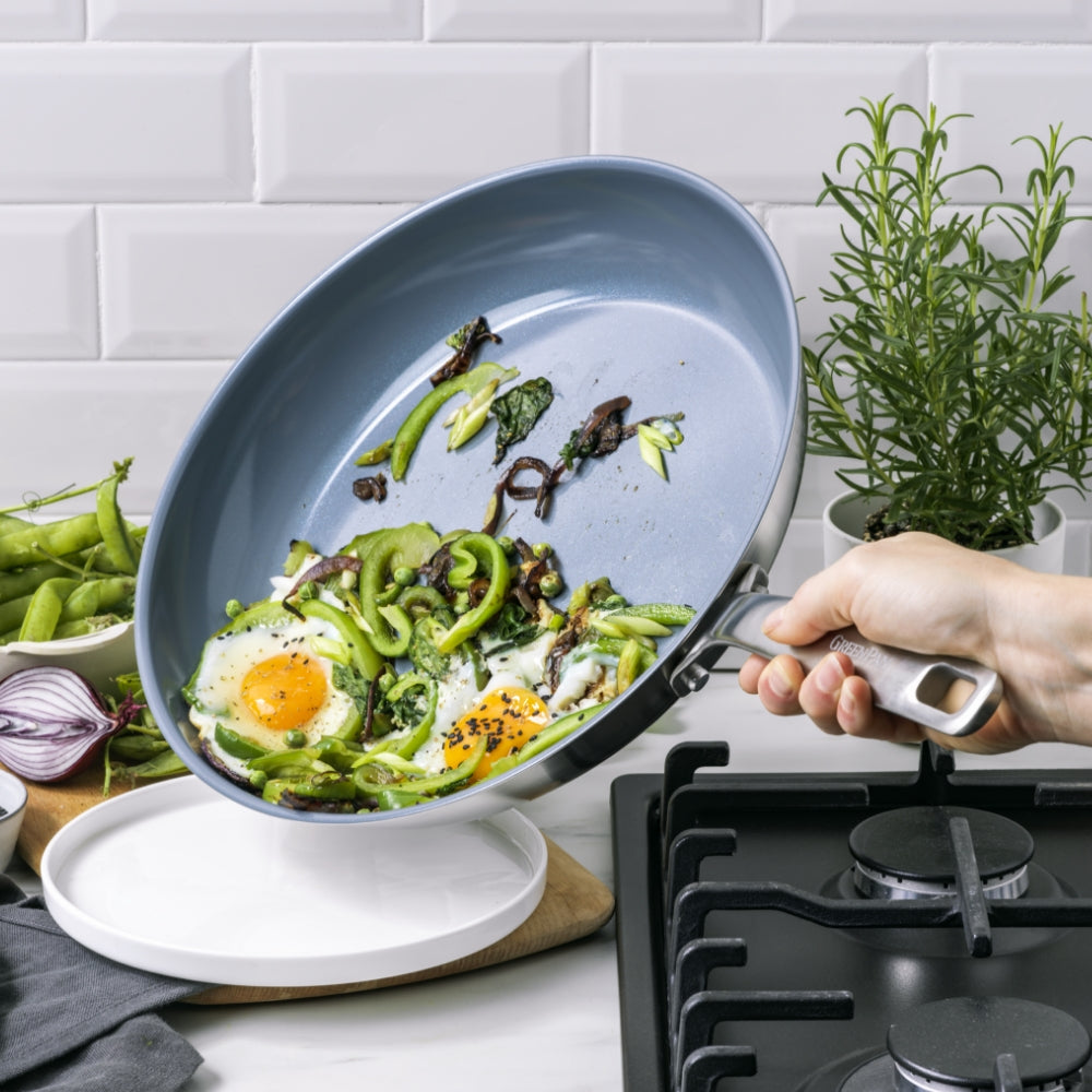 Treviso 6-delige set zilver braadpan met groenten en spiegelei