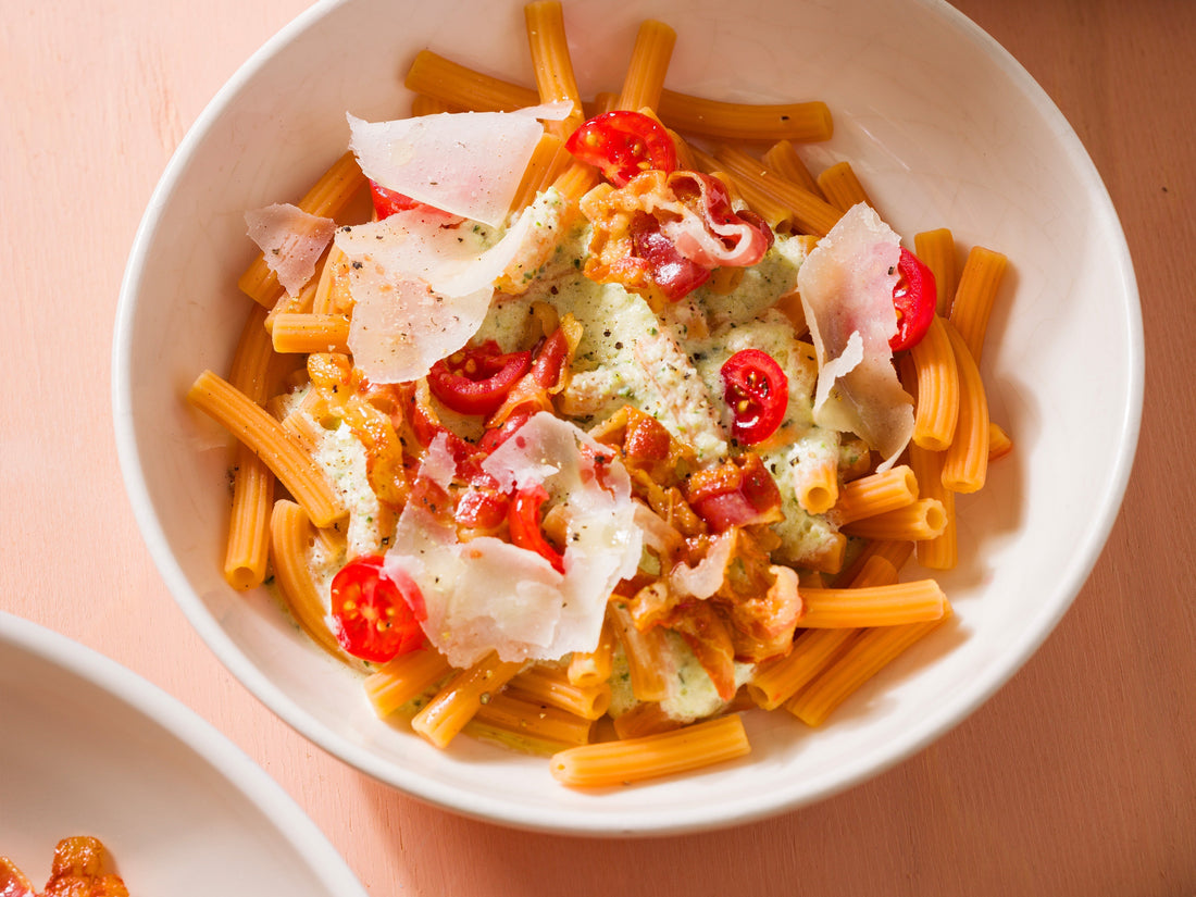 Pasta met courgettensaus en pancetta