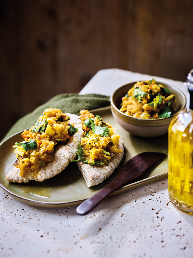 Marokkaanse groentecrème met volkoren pitabrood