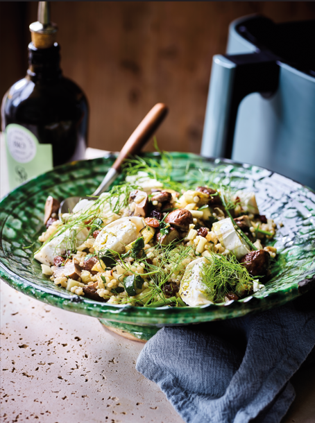 Geroosterde wintergroenten met parelcouscous, geitenkaas en rozijnen