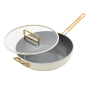 GreenPan™ Stanley Tucci™ Poêle Stanley antiadhésive en céramique 33 cm avec couvercle, blanc de Carrare