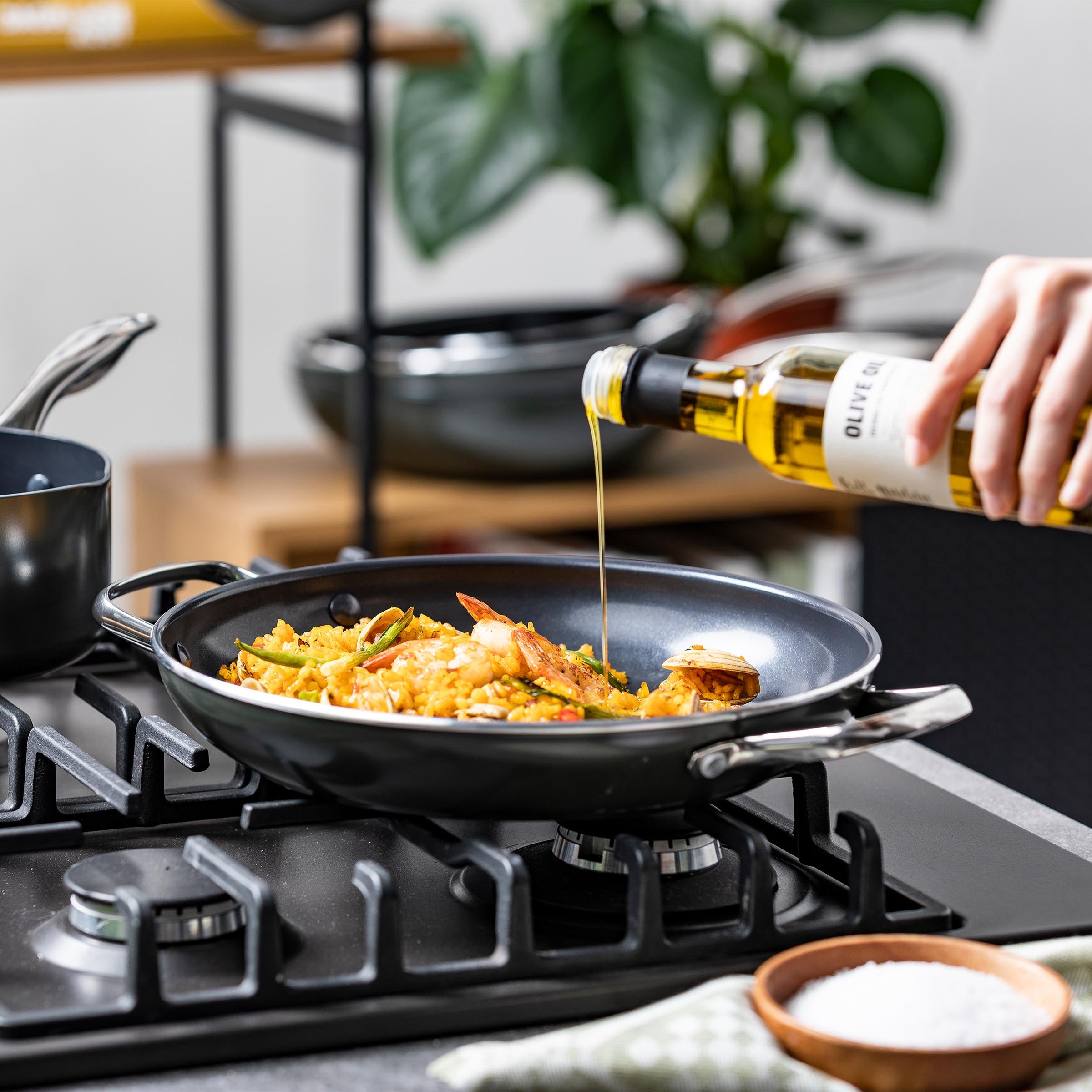 Dagelijkse kost braadpan met 2 zijgrepen 28cm groen op vuur