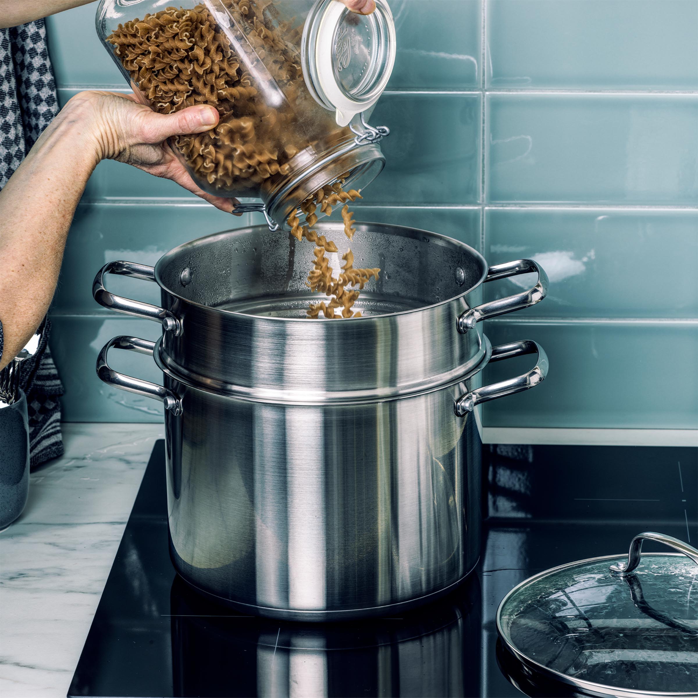 Dagelijkse kost 3-delige pasta set 24cm zilver pasta koken kookpot met pasta-inzet