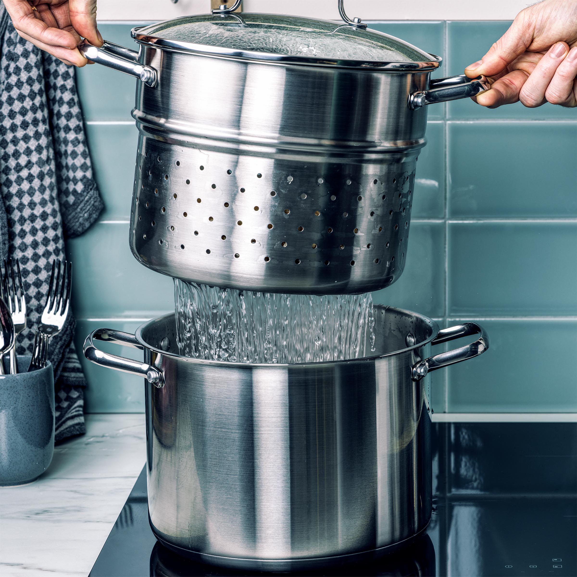 Dagelijkse kost 3-delige pasta set 24cm zilver water afgieten 