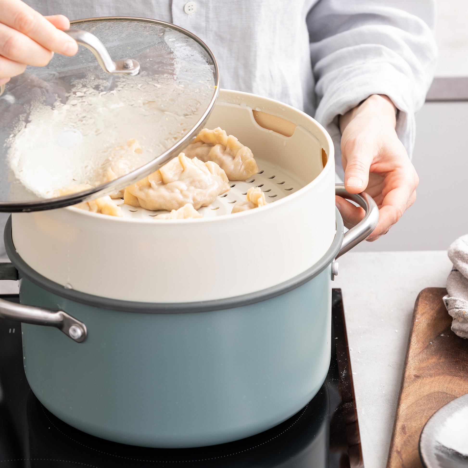 Steamy Crème 24cm met dumplings in kookpot