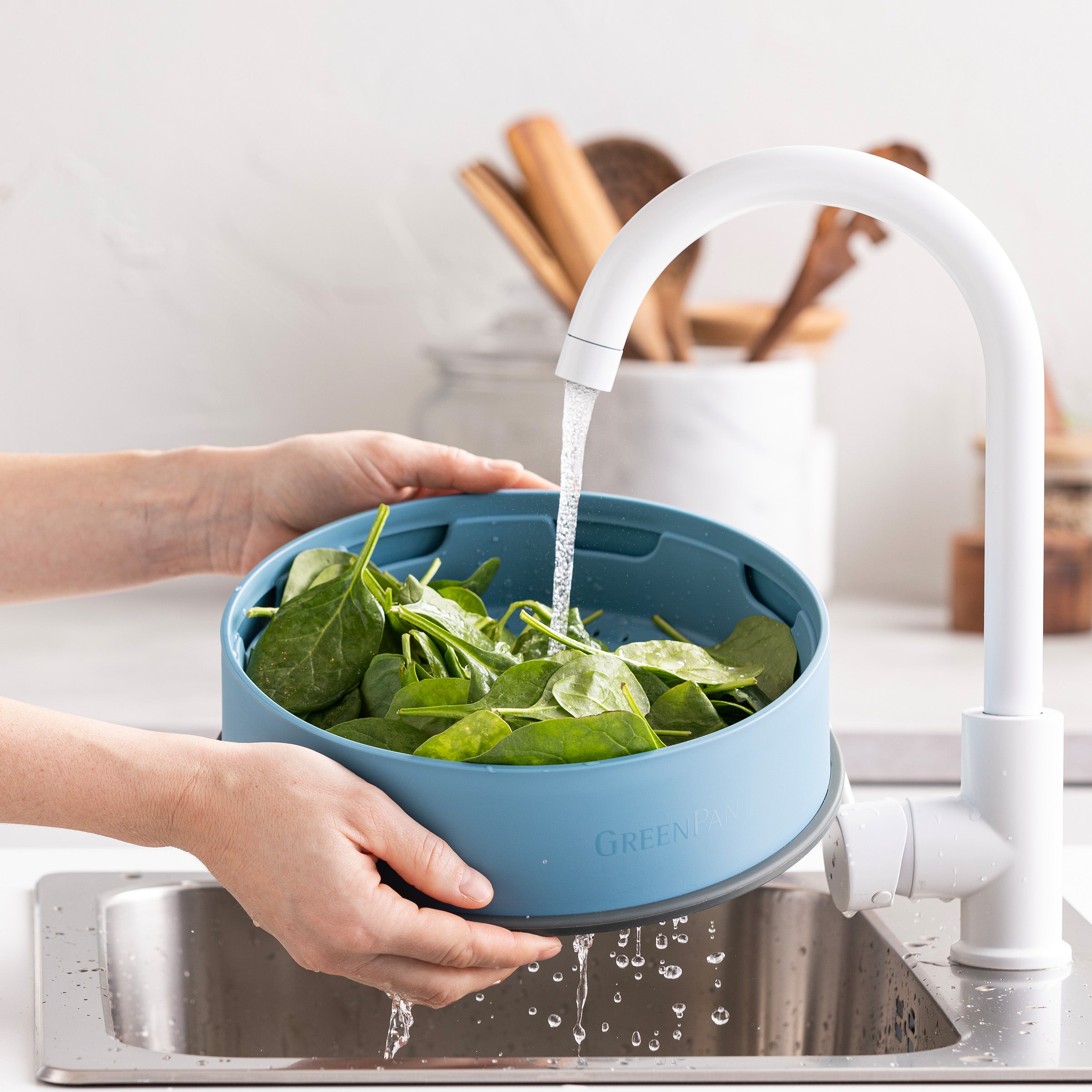 Steamy Blauw 24cm verse spinazie wassen