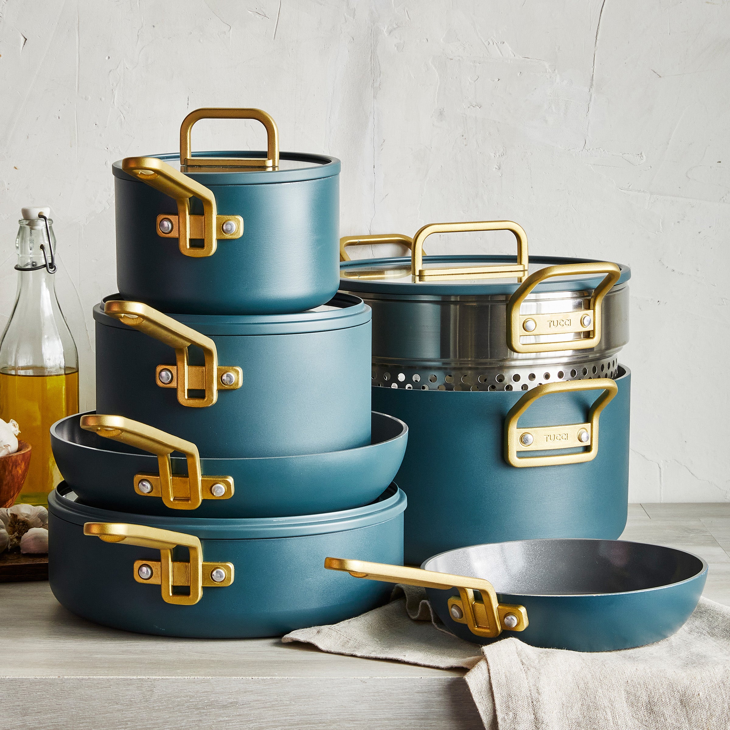 Batterie de cuisine antiadhésive en céramique GreenPan™ Stanley Tucci™, 11 pièces, bleu sarcelle vénitien