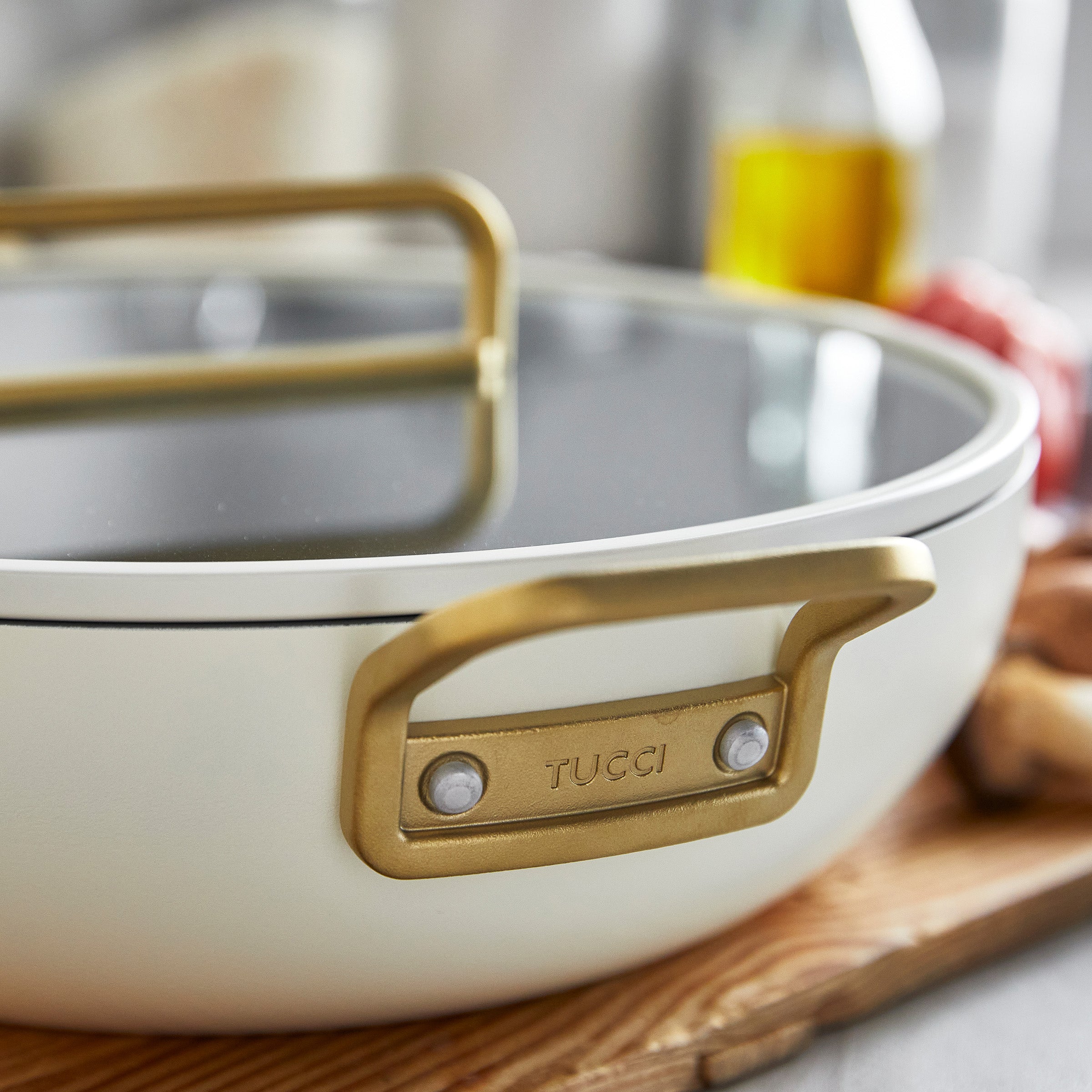 GreenPan™ Stanley Tucci™ Ceramic Nonstick 33cm Stanley Pan with Lid, Carrara White