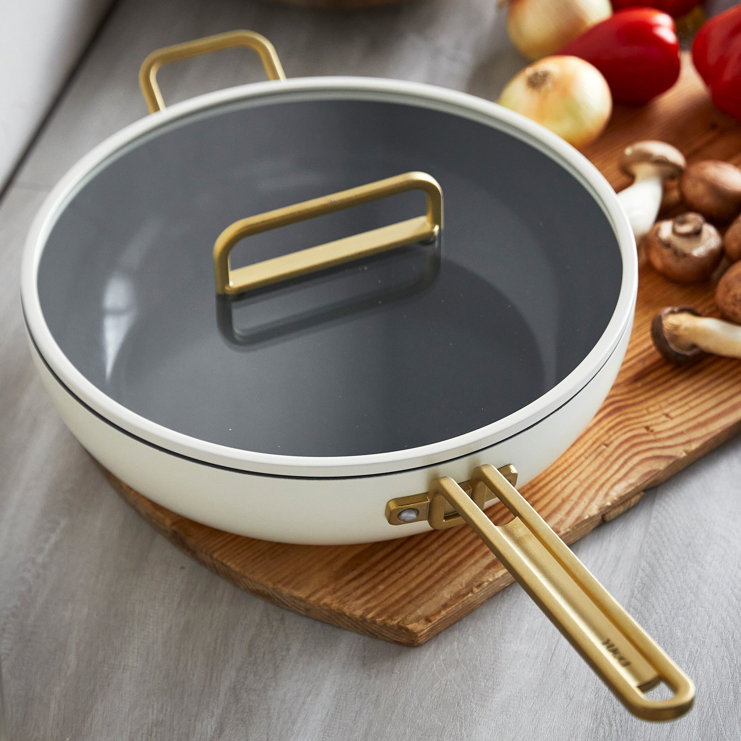 GreenPan™ Stanley Tucci™ Ceramic Nonstick 33cm Stanley Pan with Lid, Carrara White