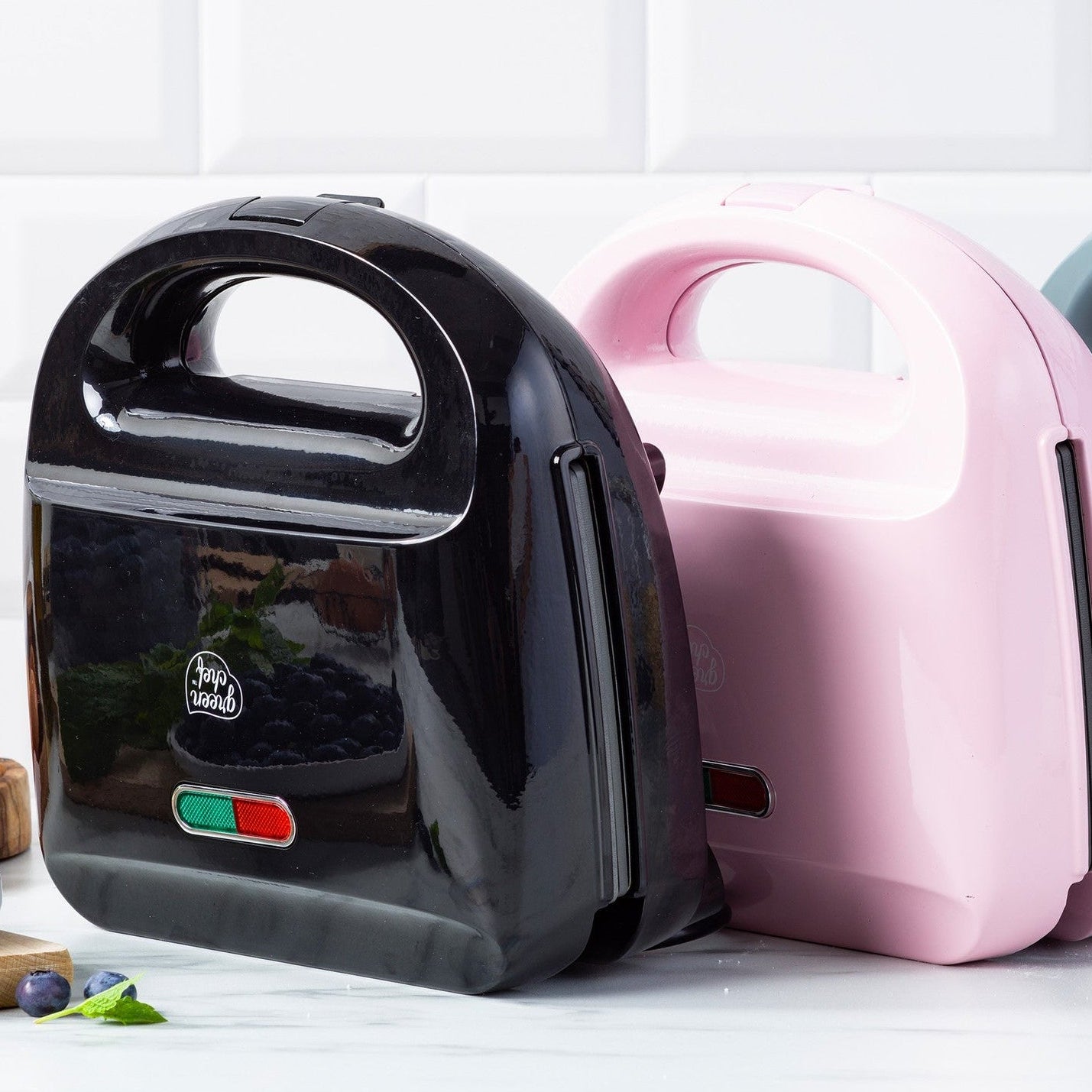 GreenPan Greenchef 3-in-1 grill pink sky blue 750w Antislipvoetjes Indicatielampjes pfas-vrij zijaanzich 