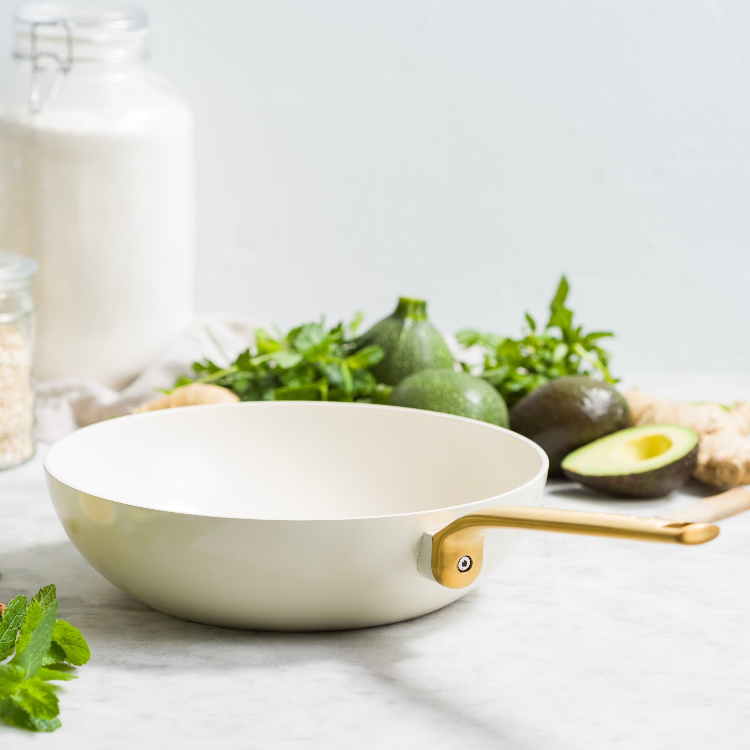 Evolution Cream 2-delige Braadpannenset + Wok