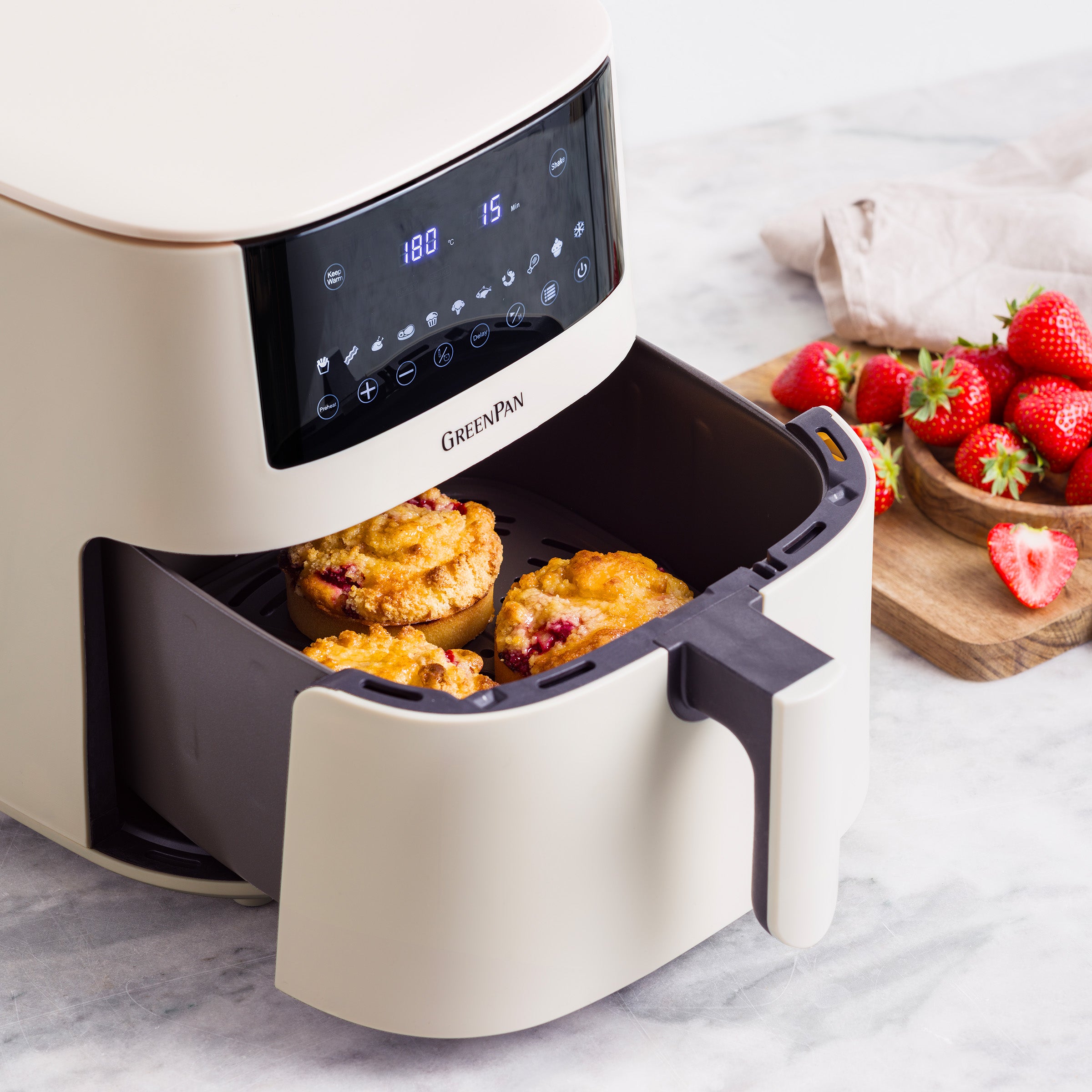 GreenPan Bistro XXL Airfryer - Cream - PFAS-VRIJE keramische antiaanbaklaag - 7,2L mand - 11 presets