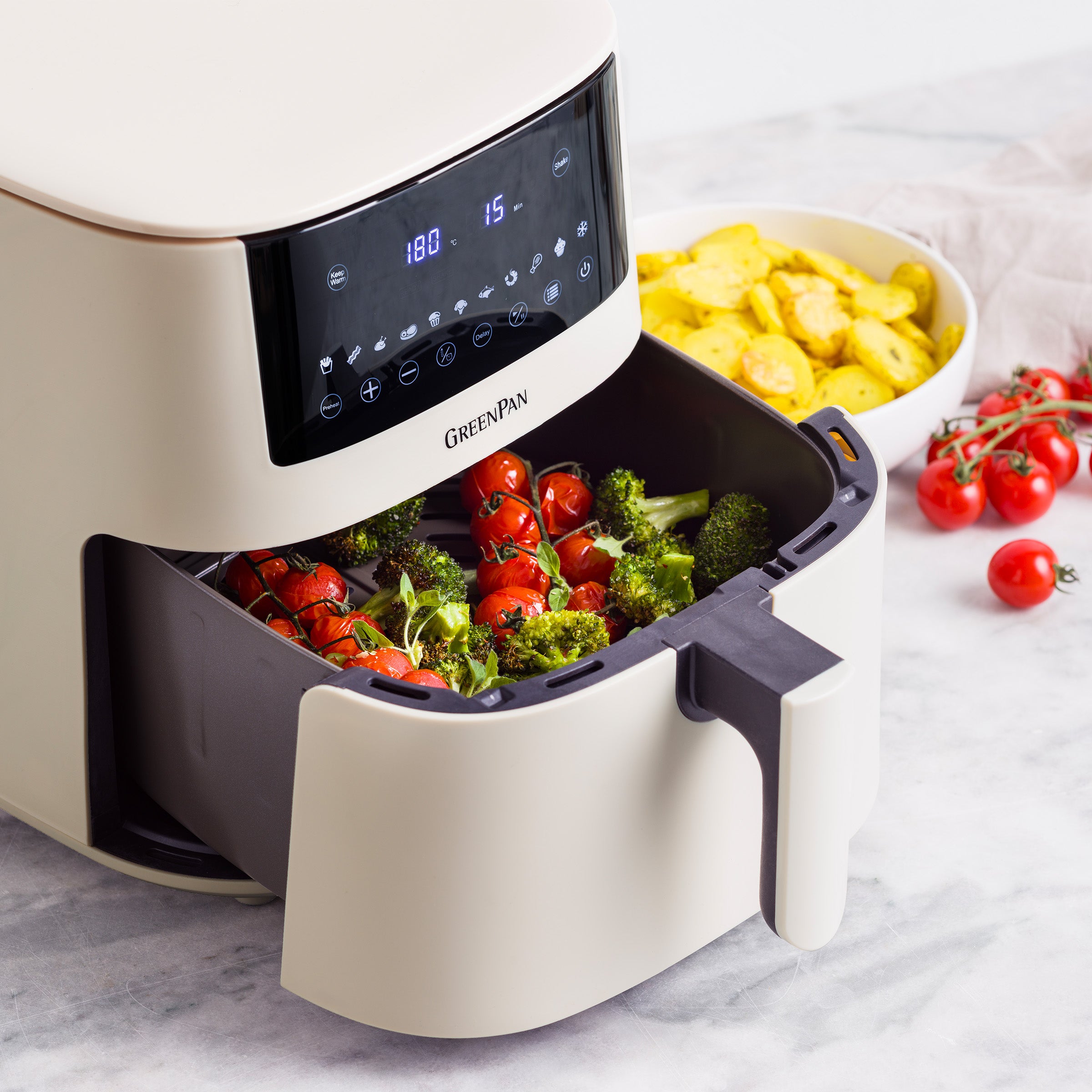 GreenPan Bistro XXL Airfryer - Cream - PFAS-VRIJE keramische antiaanbaklaag - 7,2L mand - 11 presets