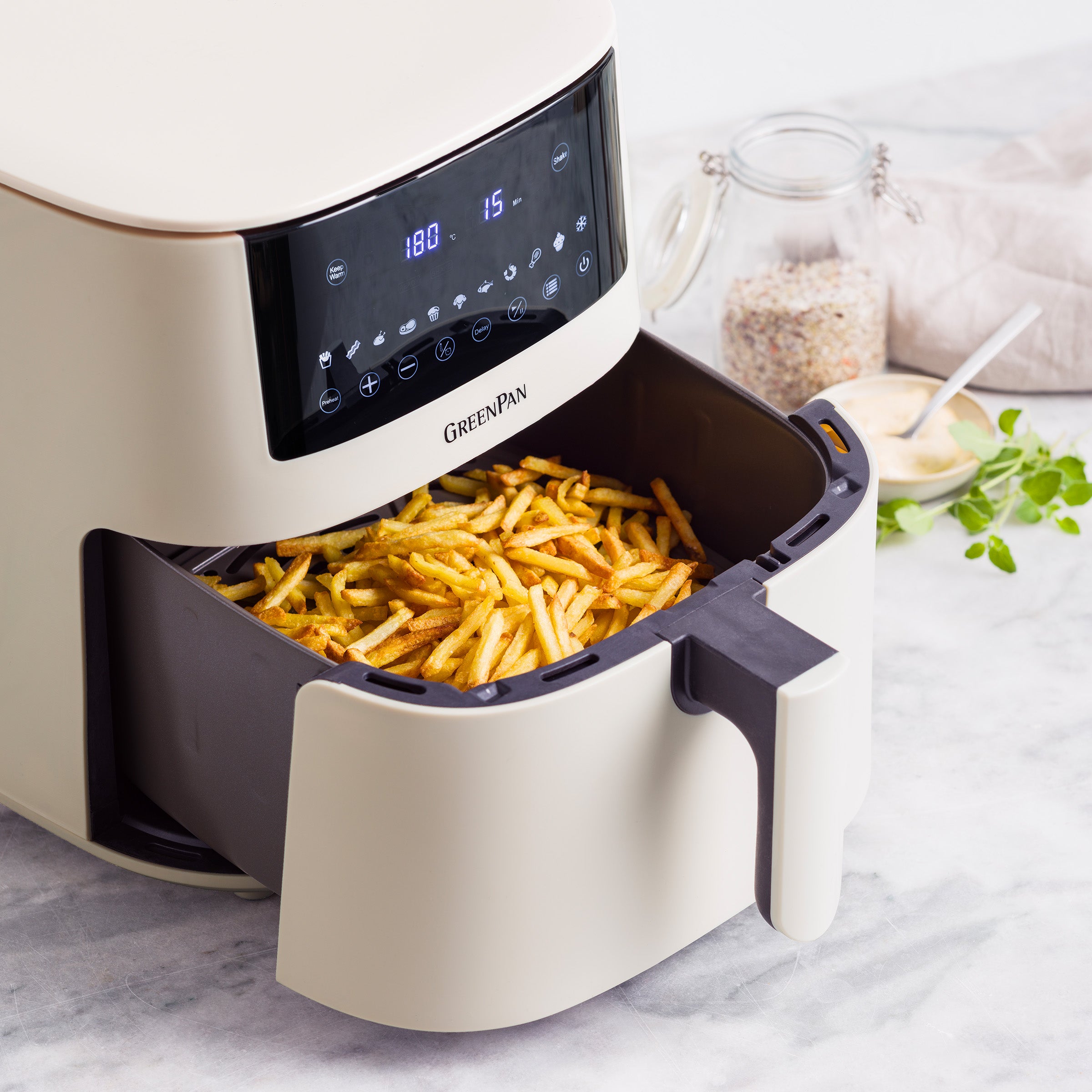 GreenPan Bistro XXL Airfryer - Cream - PFAS-VRIJE keramische antiaanbaklaag - 7,2L mand - 11 presets