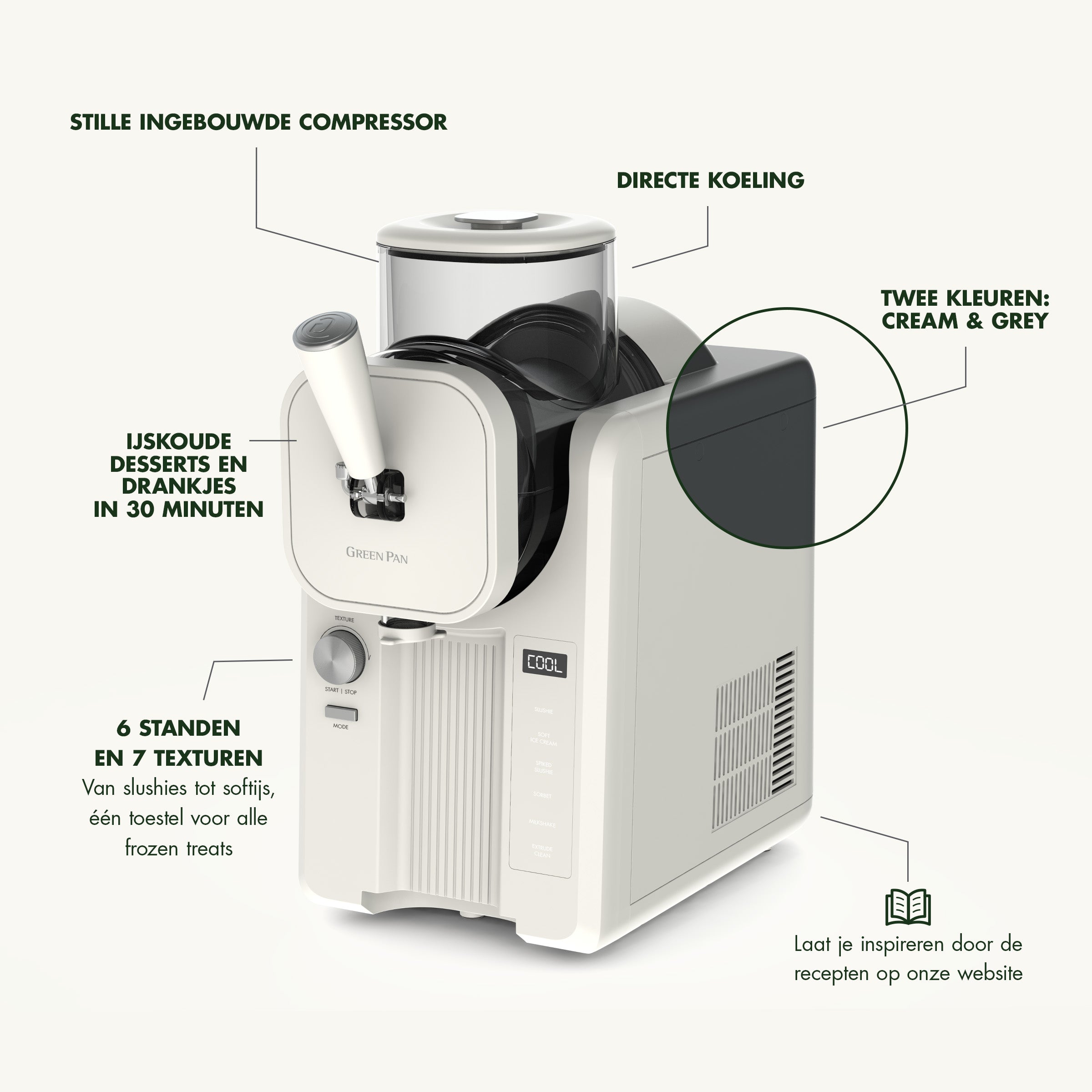 Sorbetière - Glaces à l'italienne et boissons glacées 1,87 L - Crème