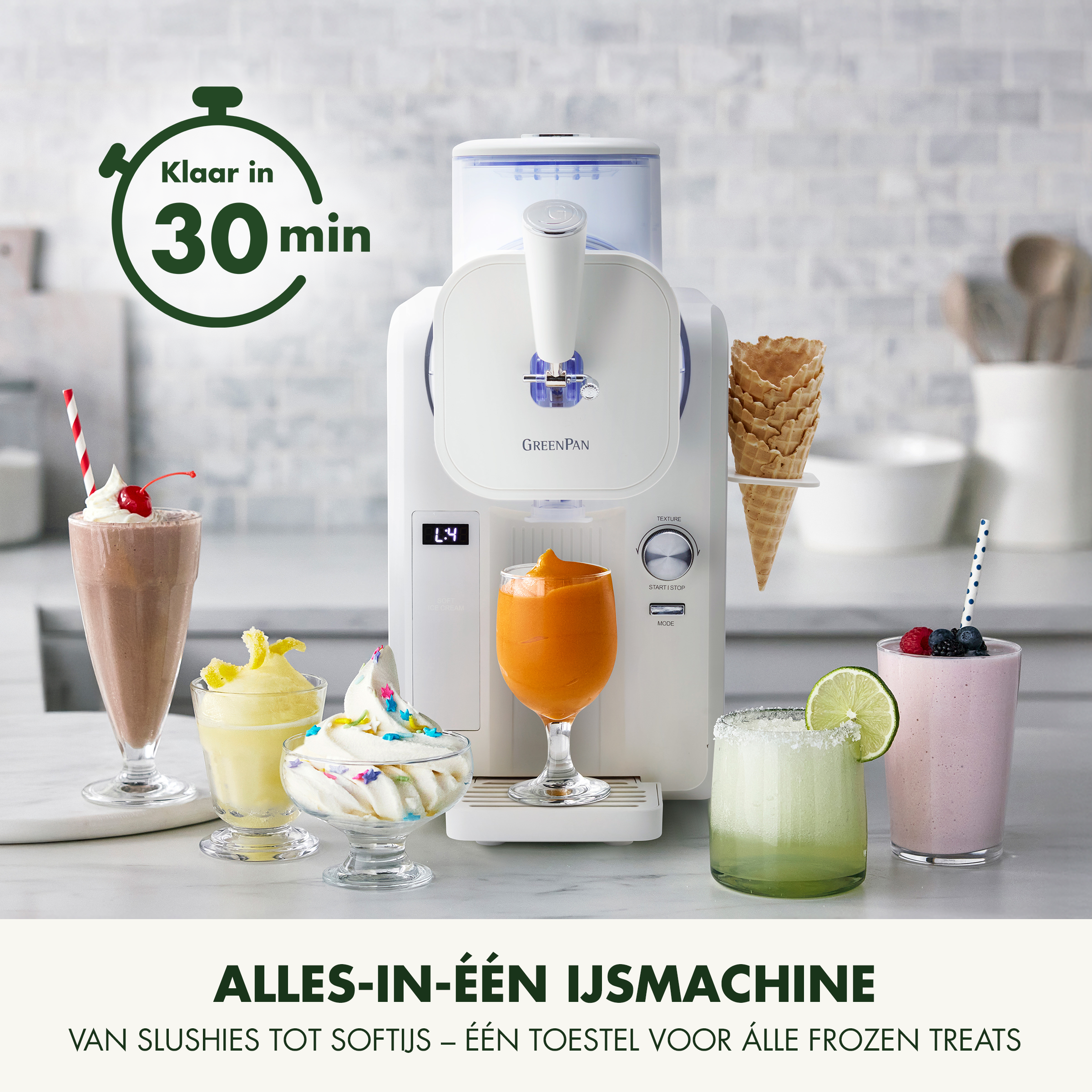 Snelle ijsmachine + Receptenboek | Softijs & Slushies 1,87L - Cream