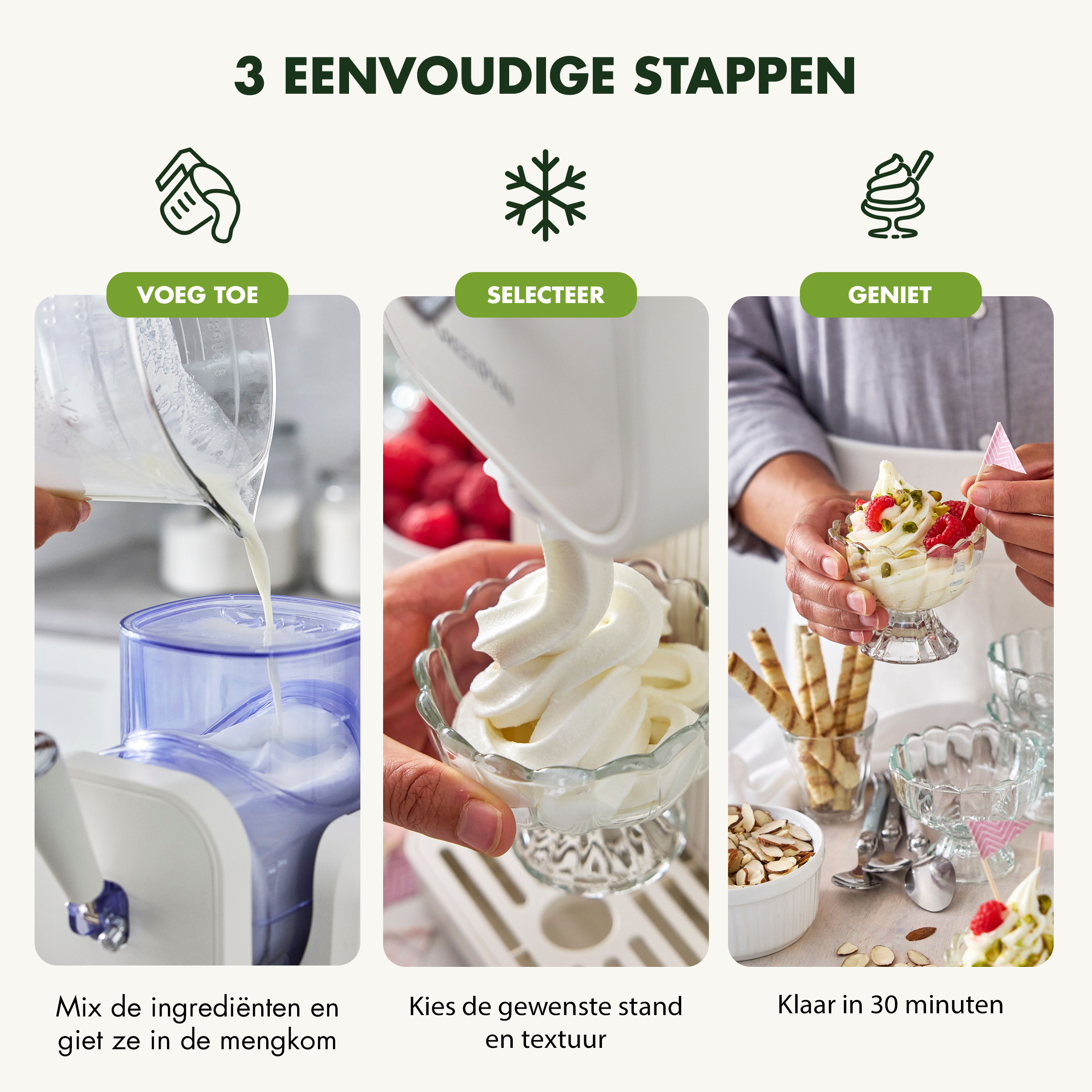 Sorbetière - Glaces à l'italienne et boissons glacées 1,87 L - Crème