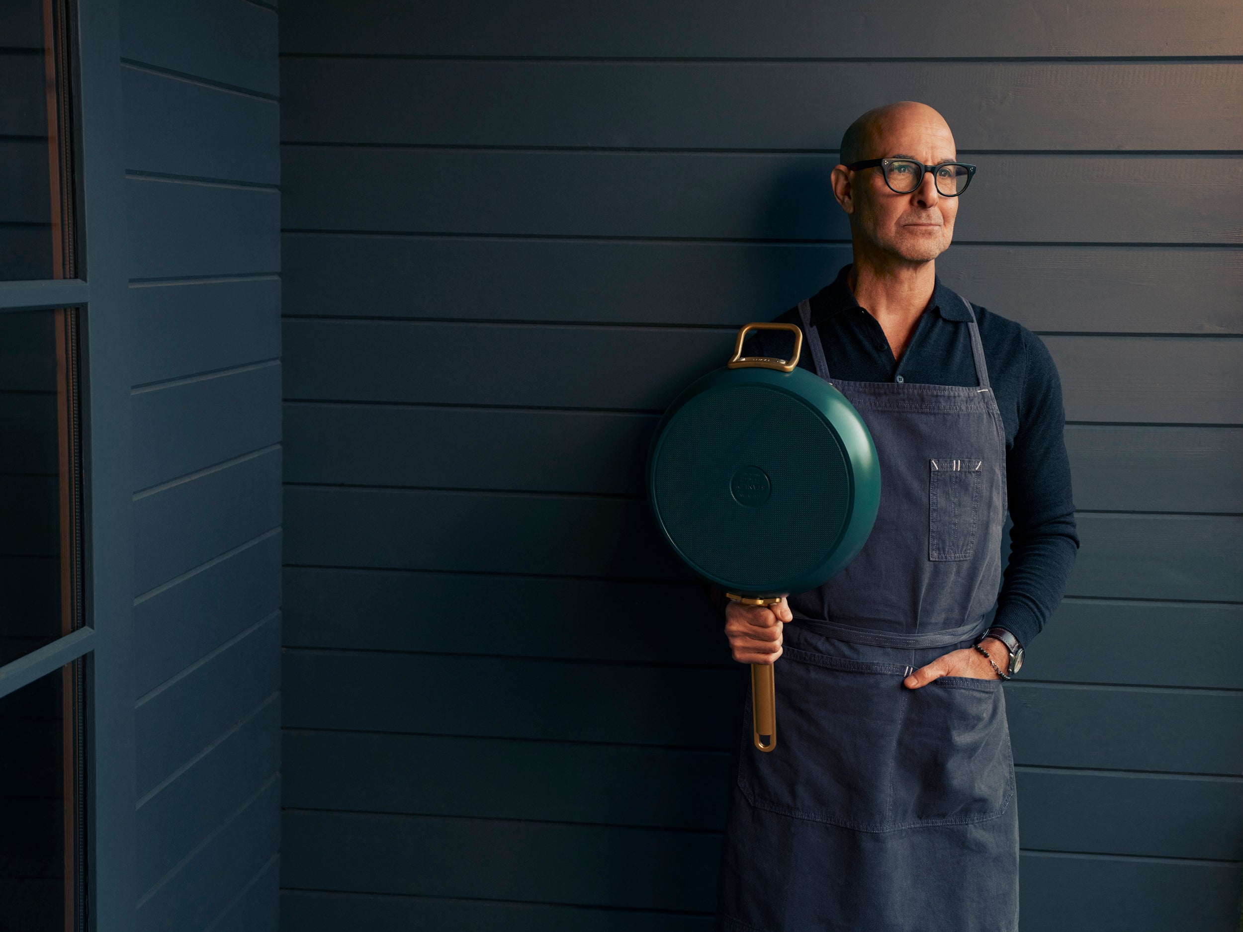 Poêle Stanley GreenPan™ Stanley Tucci™ antiadhésive en céramique 33 cm avec couvercle, bleu sarcelle vénitien
