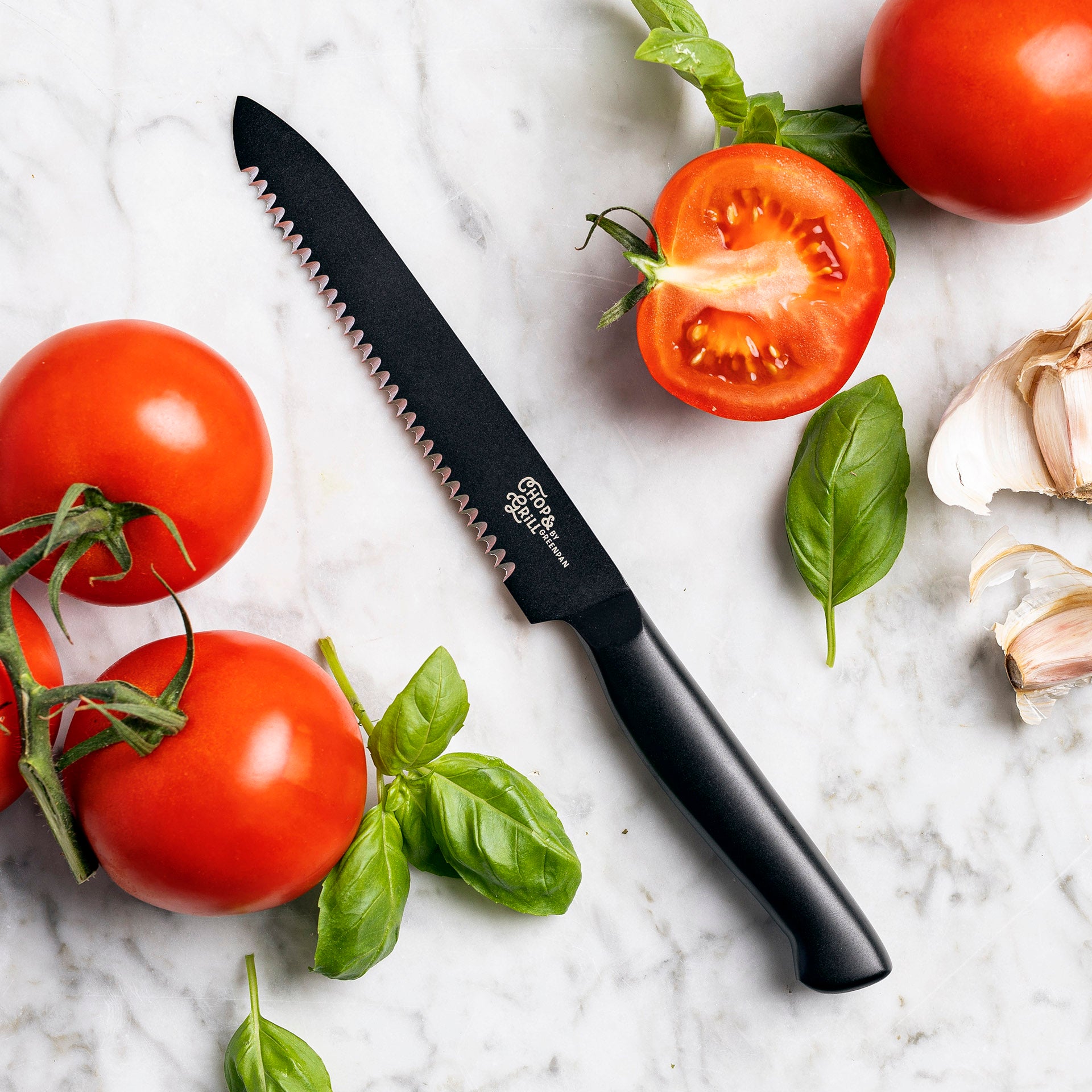 Chop & Grill Multifunctioneel mes zwart tomaten