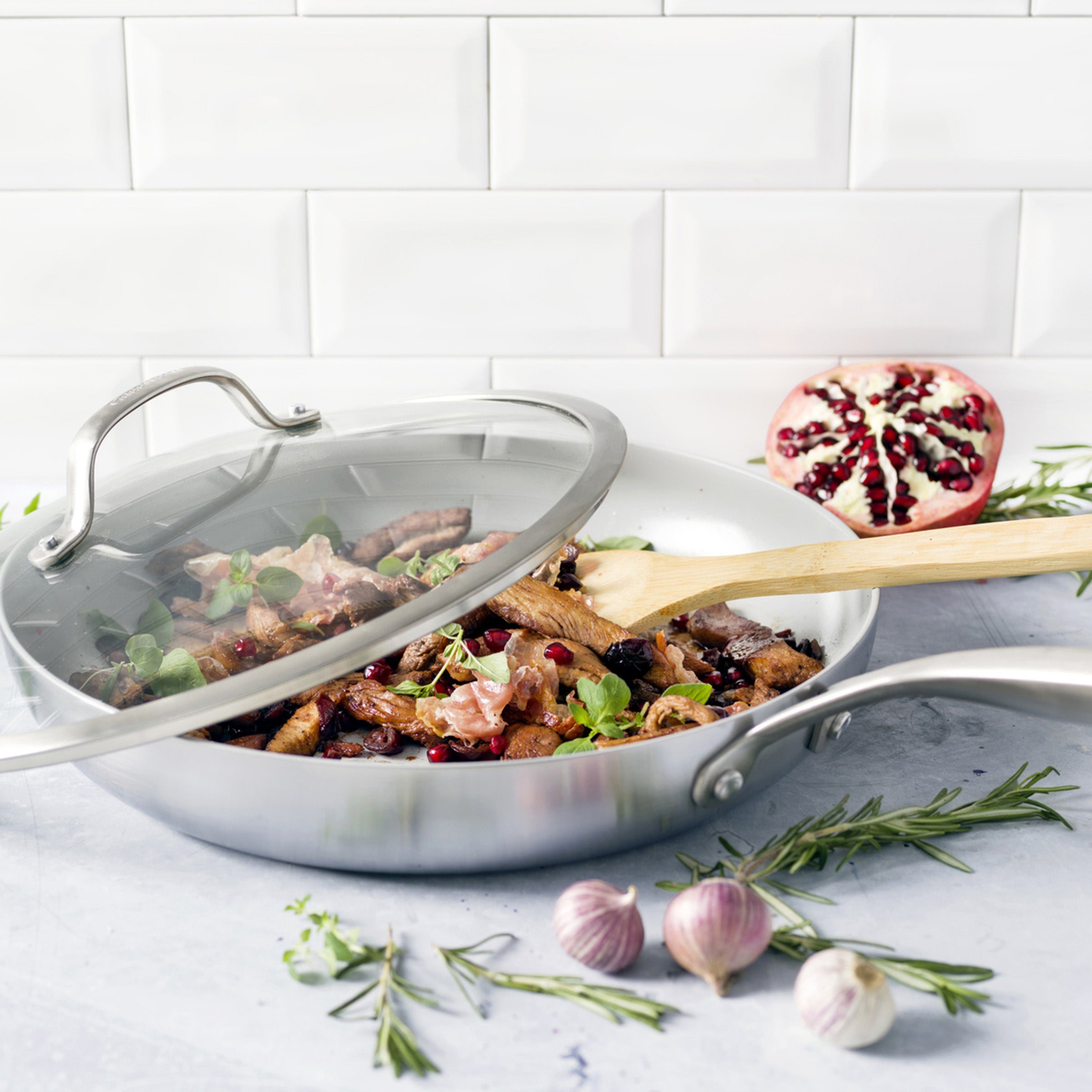 Venice Pro 3-delige set 28cm zilver braadpan met deksel