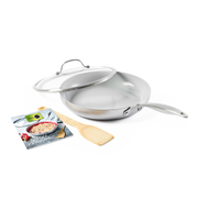 Venice Pro 3-delige set 28cm zilver braadpan met deksel, bamboo spatel en kookboek
