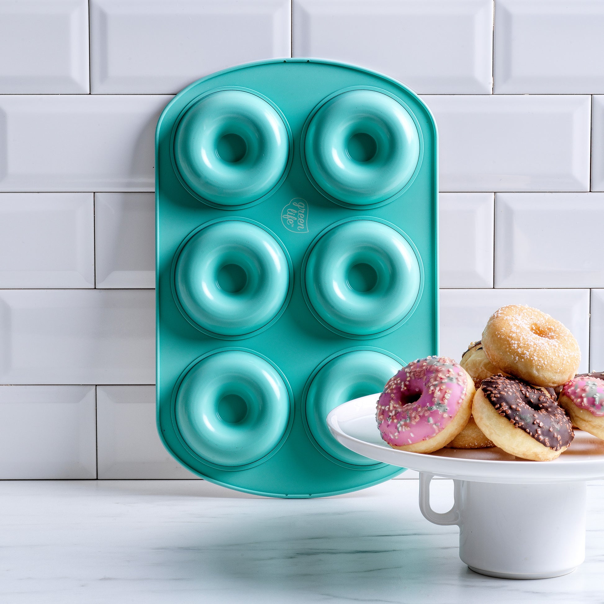 Contour Turkoois Bagel- en Donutplaat turquoise donuts
