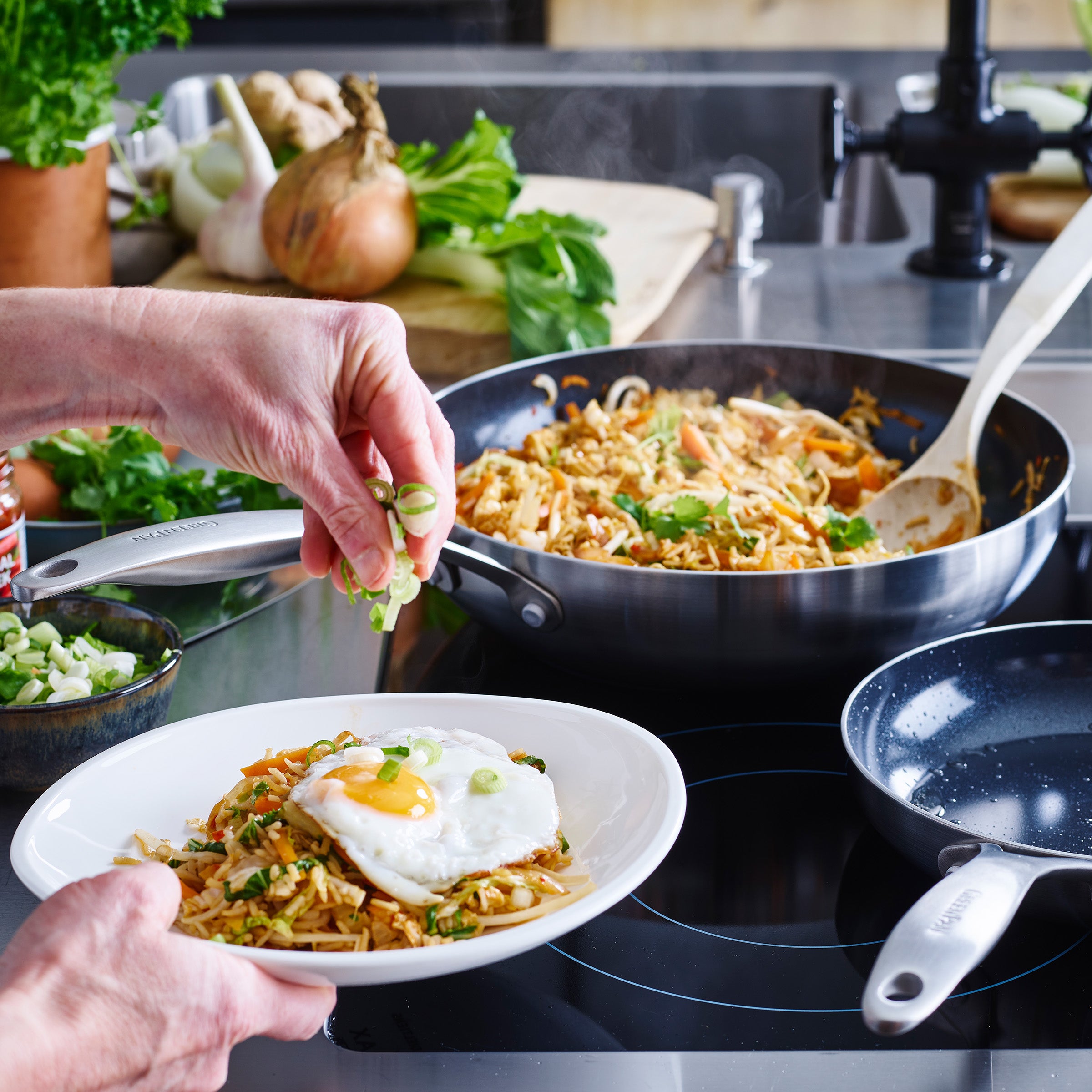 Geneva Wok 28cm zilver gerecht