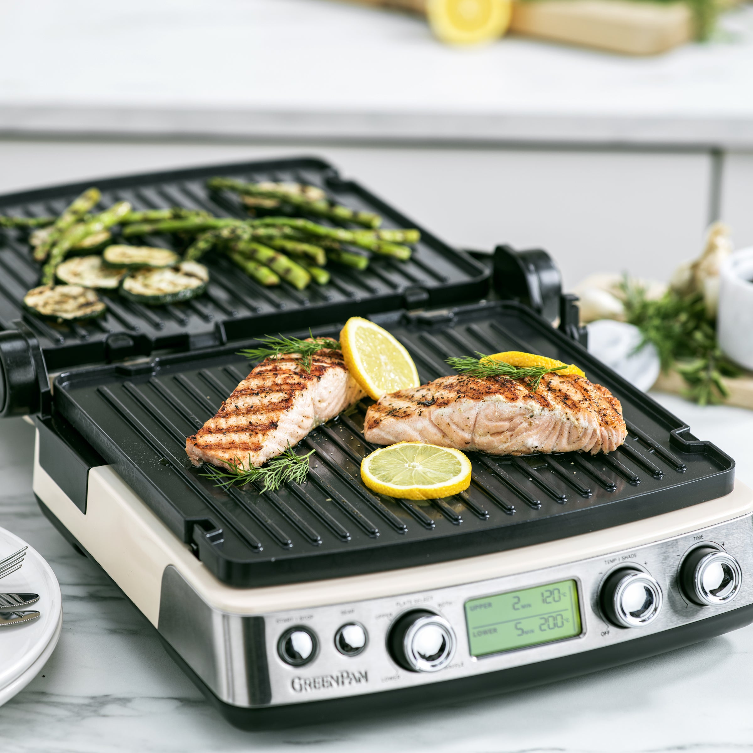  Contactgrill Cream met zalm en groenten