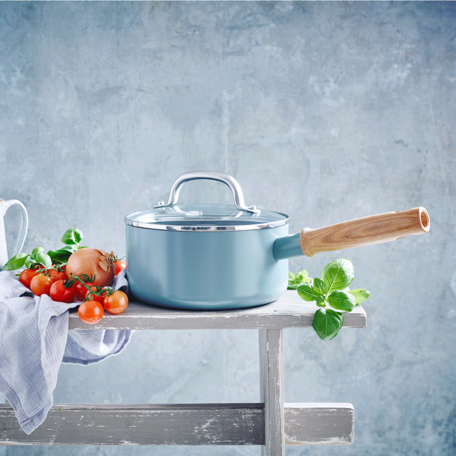 Mayflower 3-delige steelpannenset Scandinavisch blauw steelpan met houten handvat