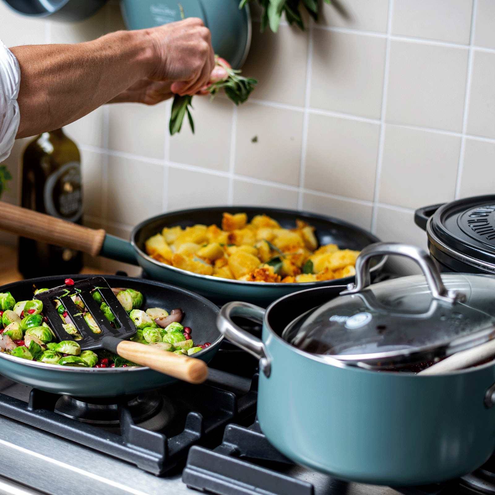 Mayflower 3-delige braadpannenset Scandinavisch blauw koken