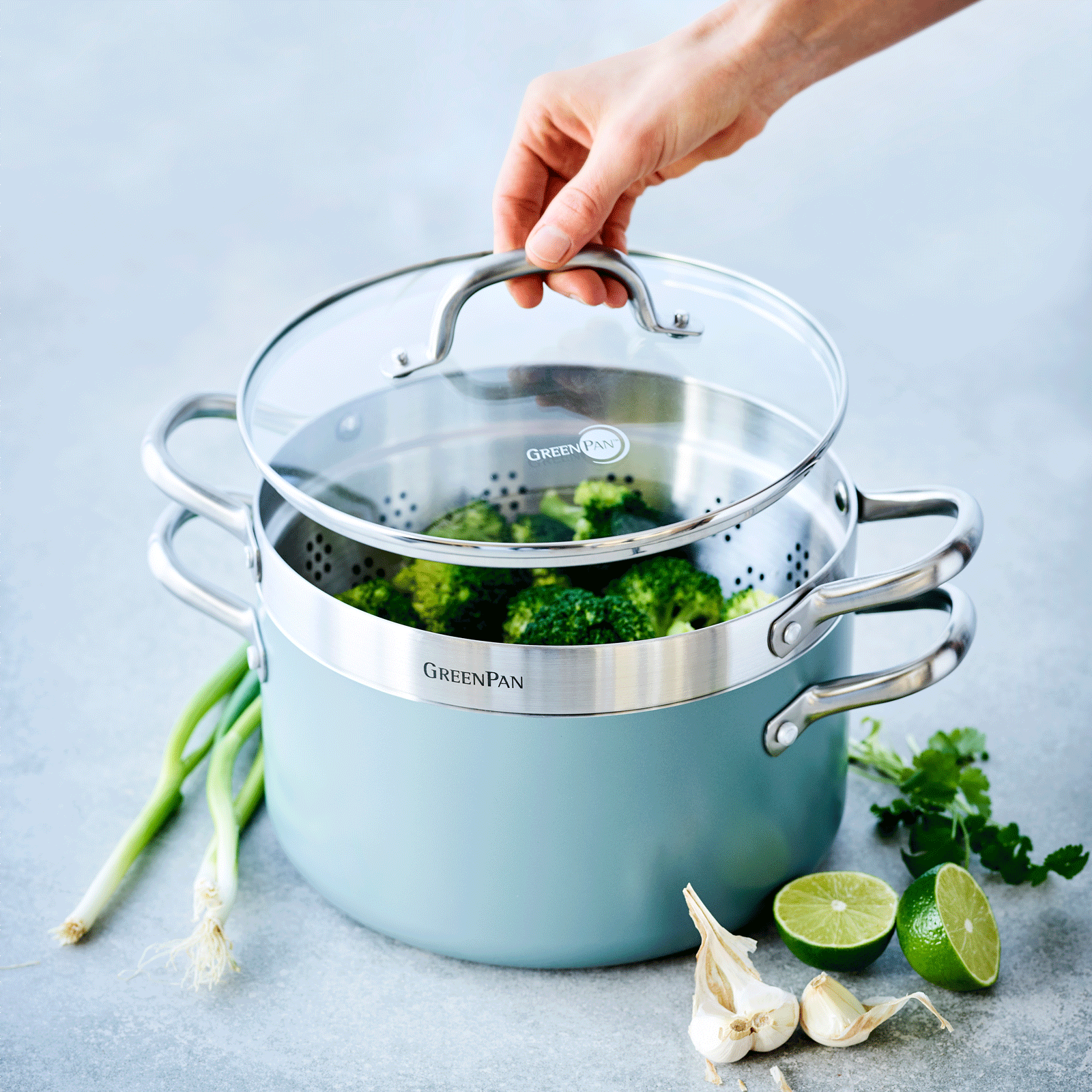 Mayflower 13-delige Pannenset Scandinavisch blauw 24 cm Kookpot met deksel met stomerinzet 