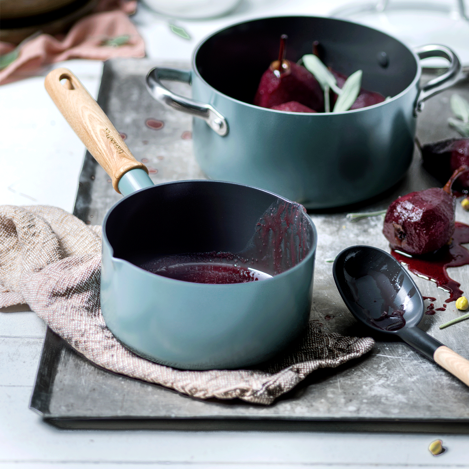 Mayflower 3-delige steelpannenset Scandinavisch blauw rode biet