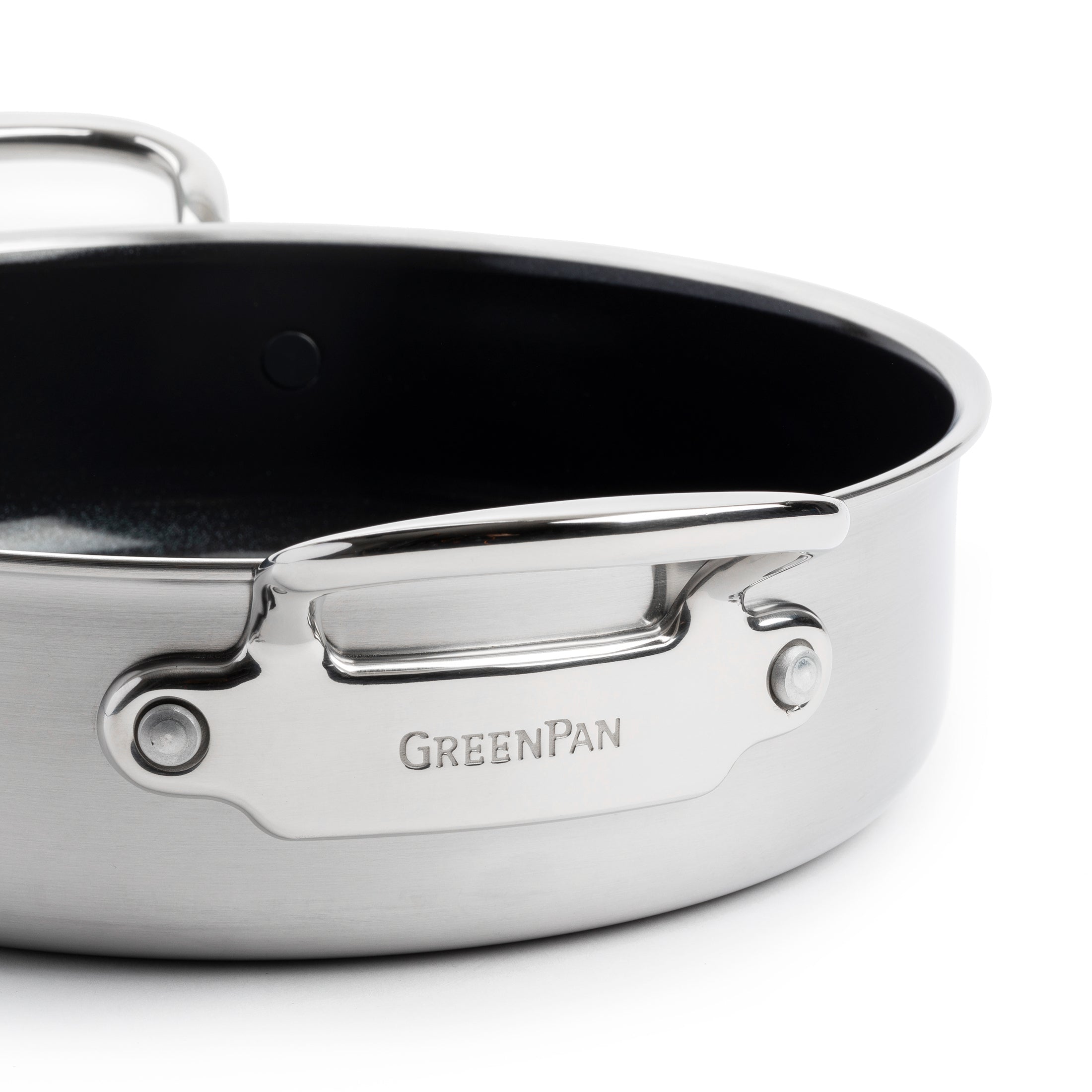 Premiere Stoofpan 26cm zilver zijaanzicht merknaam