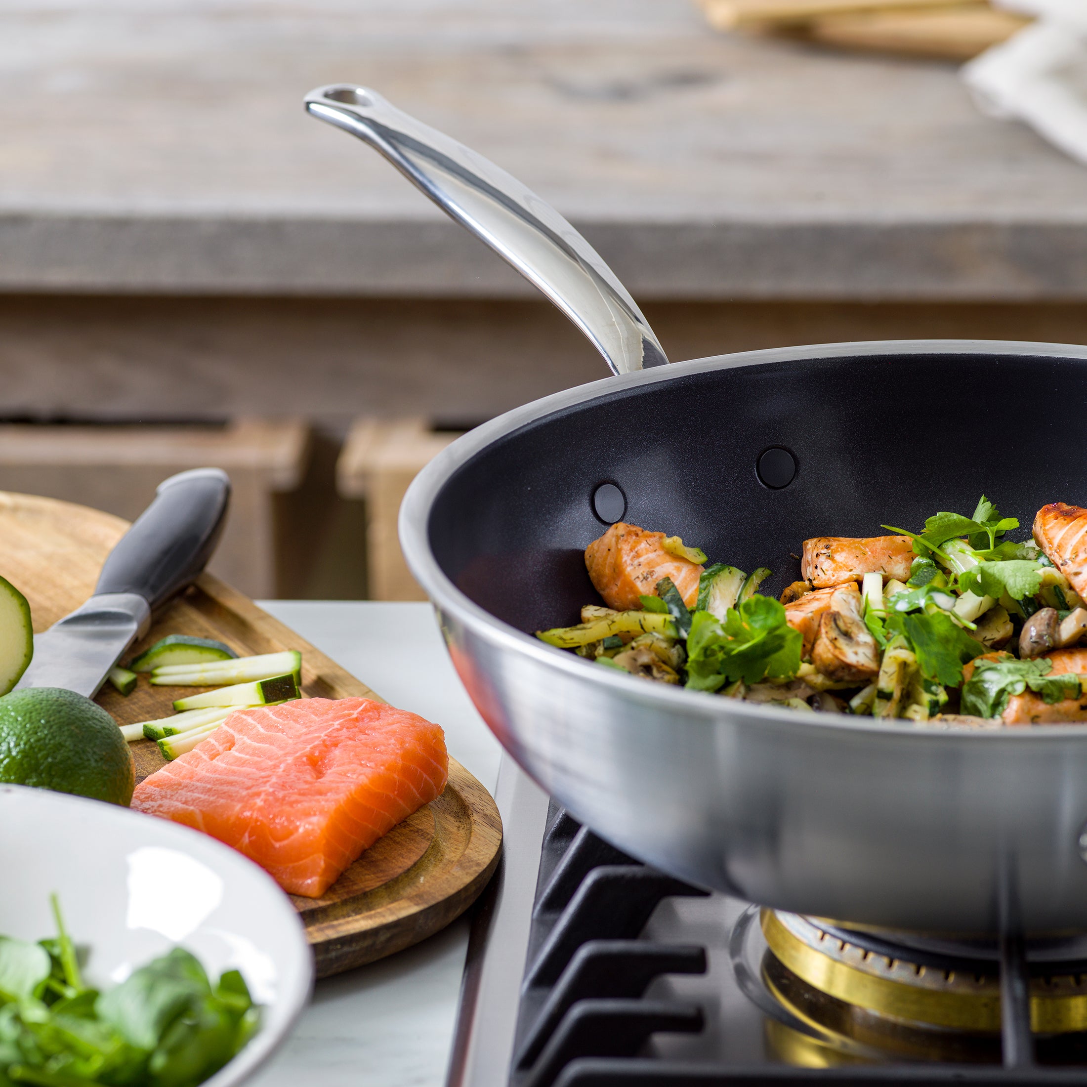 Premiere Wok 30cm zilver eten klaarmaken