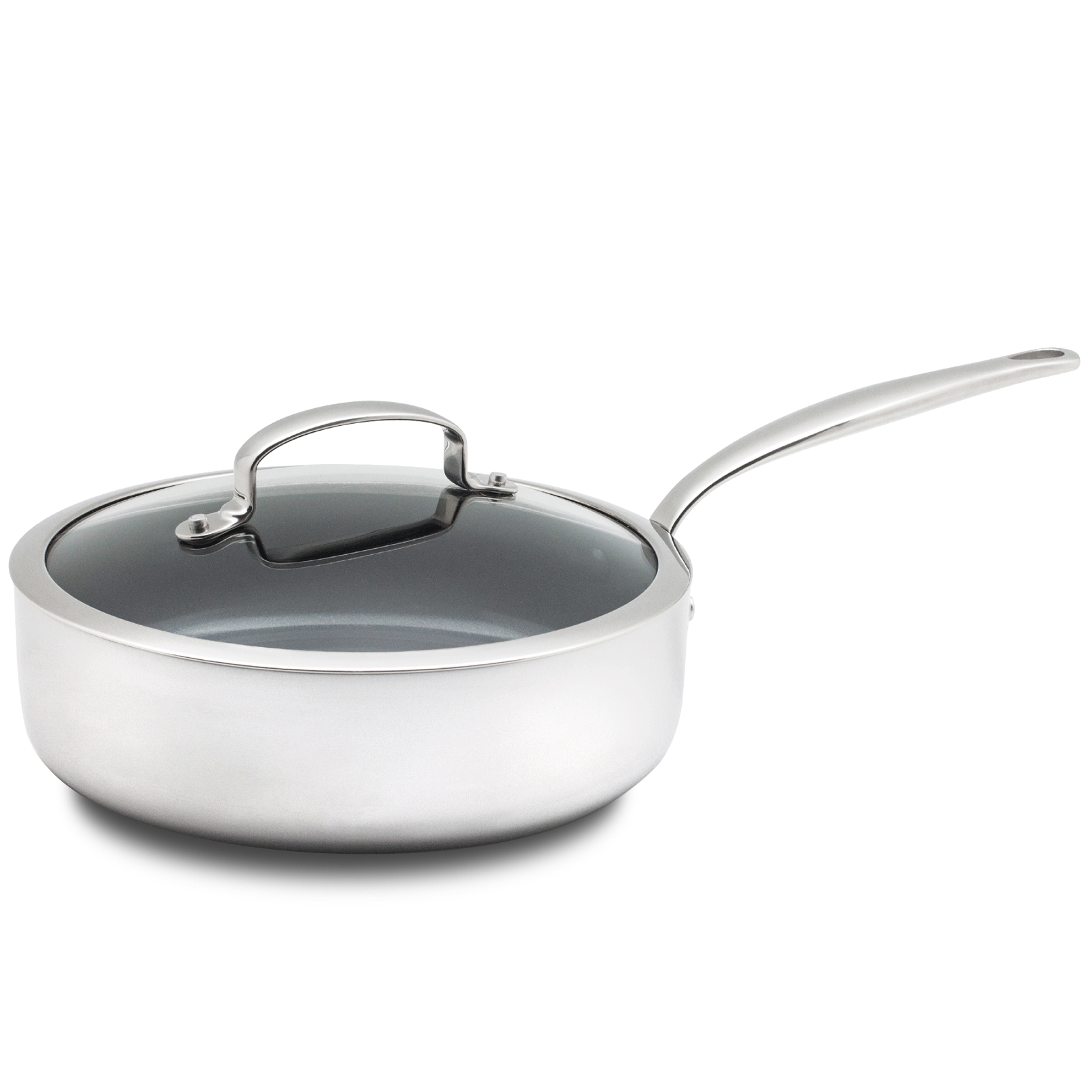 GreenPan Barcelona Evershine Stoofpan met deksel 24cm zilver zijaanzicht 
